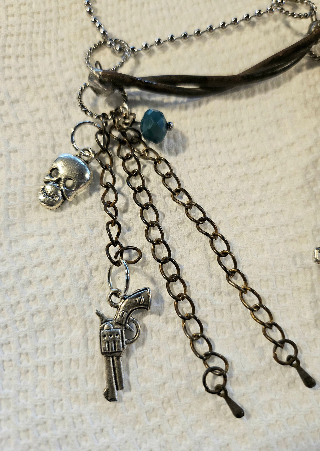 Rustic Bar Necklace with Goldstone  Silver Solder on Stainless Steel Chain - Unique Handmade Jewelry for Rustic Charm