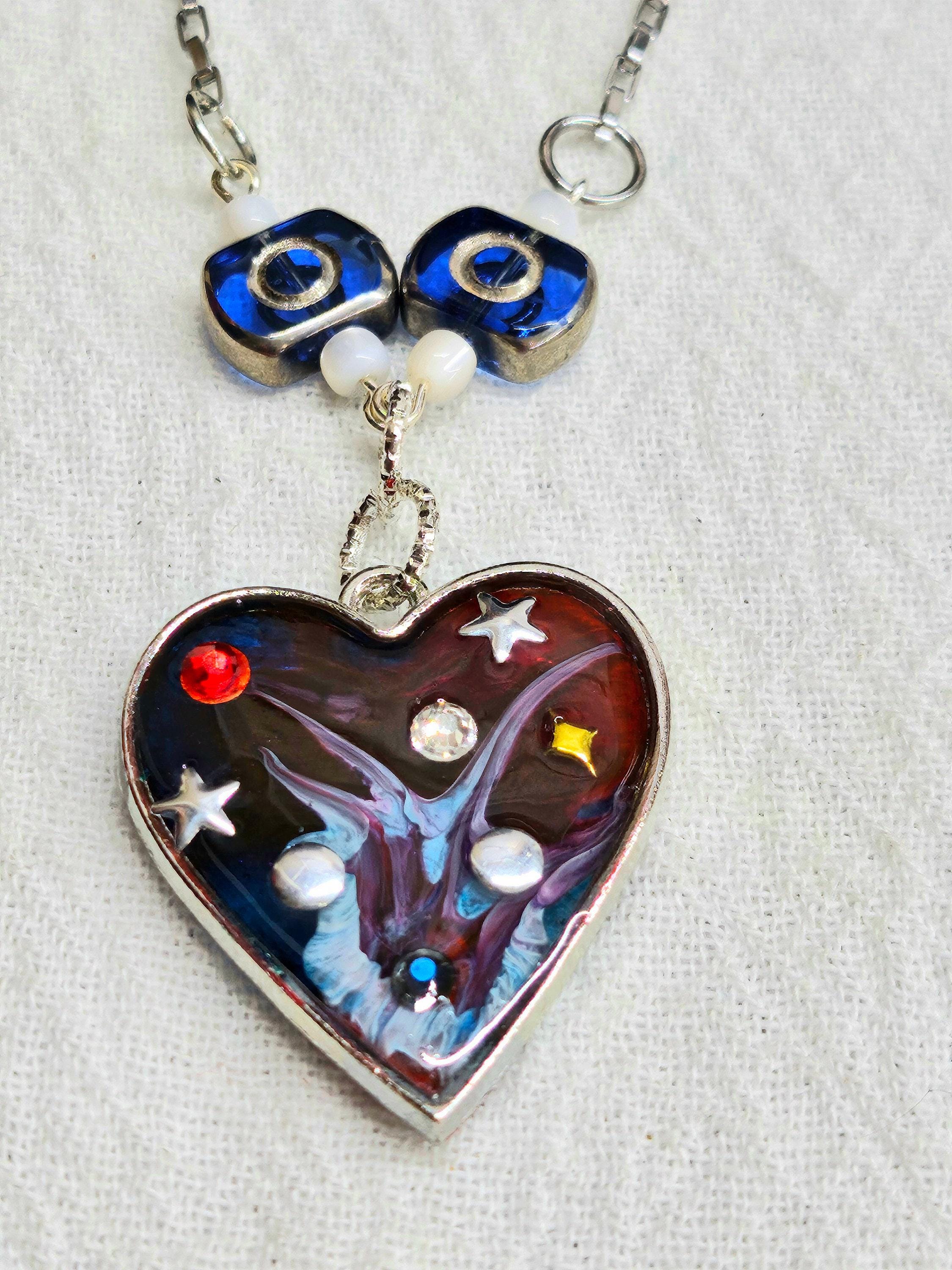 Handcrafted Mother of Pearl  Resin Pendant Necklace  Rustic Boho Handmade Jewelry Gift for Her  FREE Shipping 318