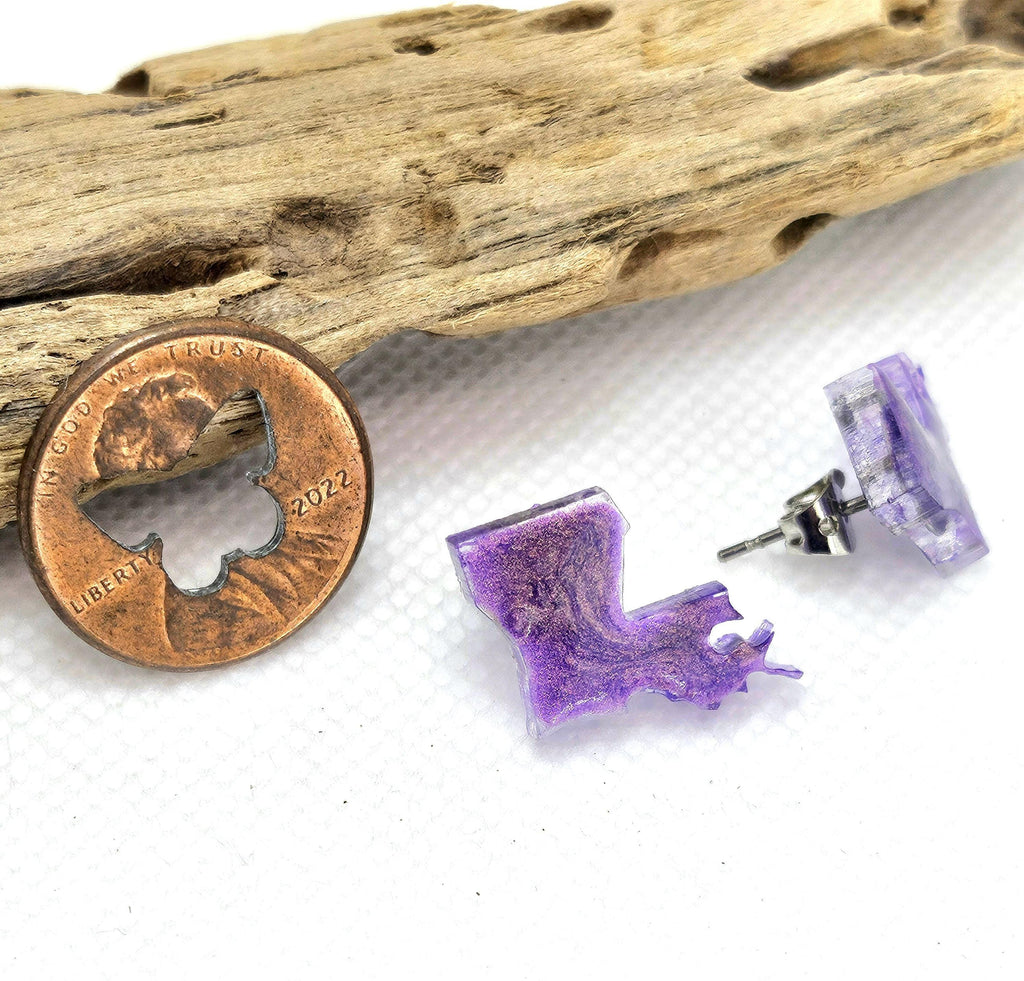 Resin Louisiana State Post Earrings  Rustic Boho Handmade Jewelry Gift for Her  FREE Shipping Stylish Everyday Wear