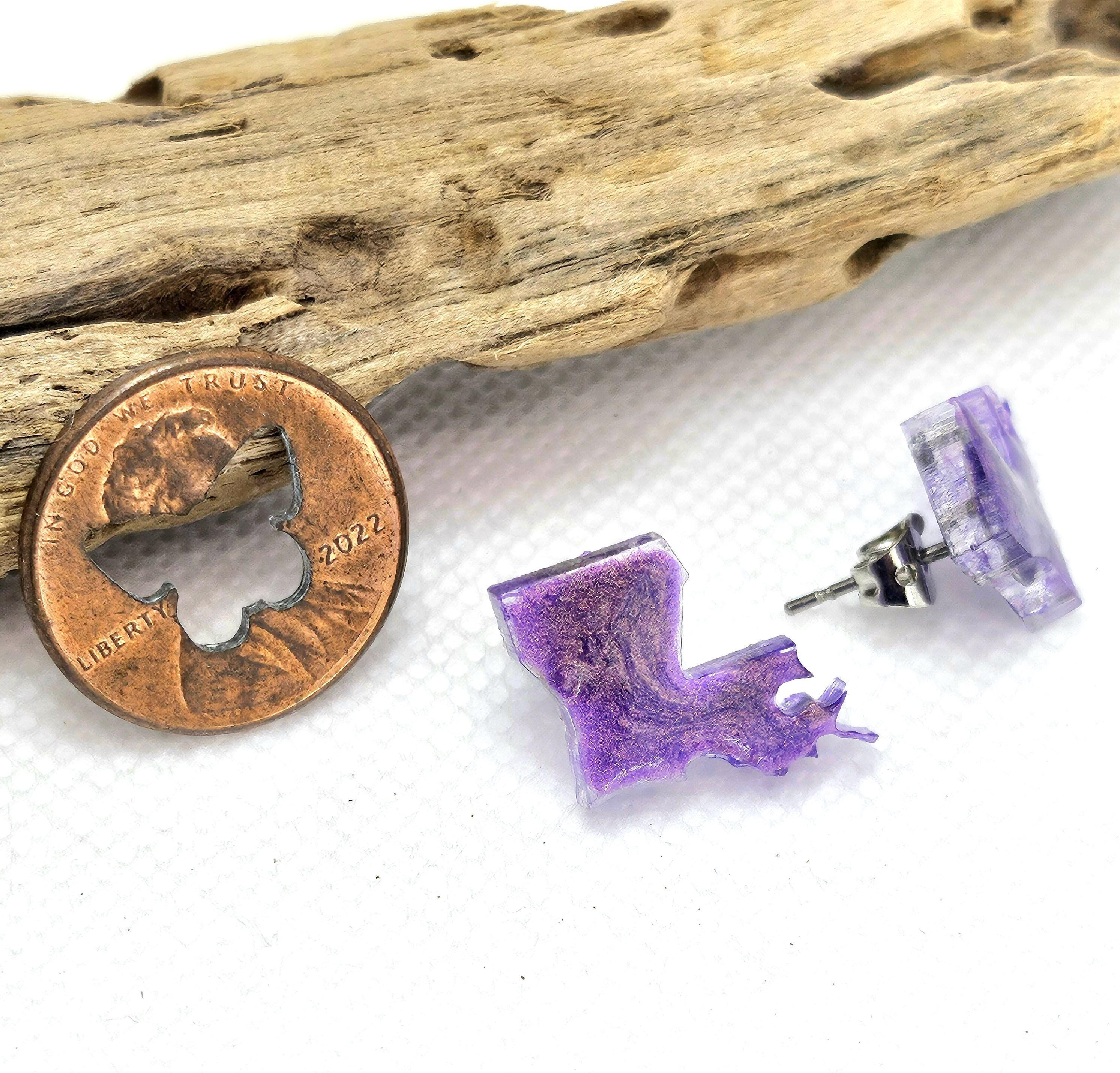Resin Louisiana State Post Earrings  Rustic Boho Handmade Jewelry Gift for Her  FREE Shipping Stylish Everyday Wear