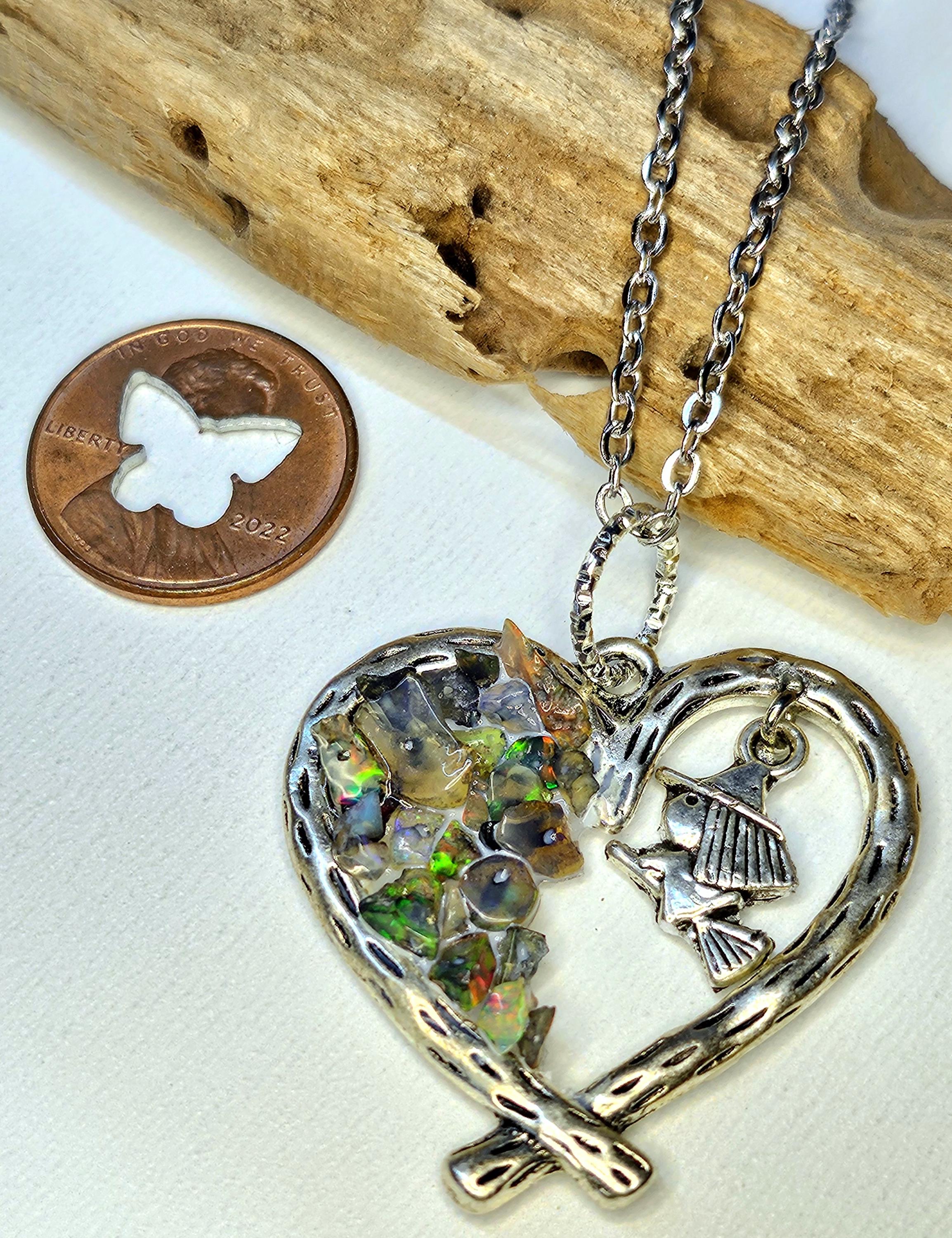 Smoked Opal Witch Charm Pendant Necklace on Stainless Steel Chain for Enchanting Magical Vibes