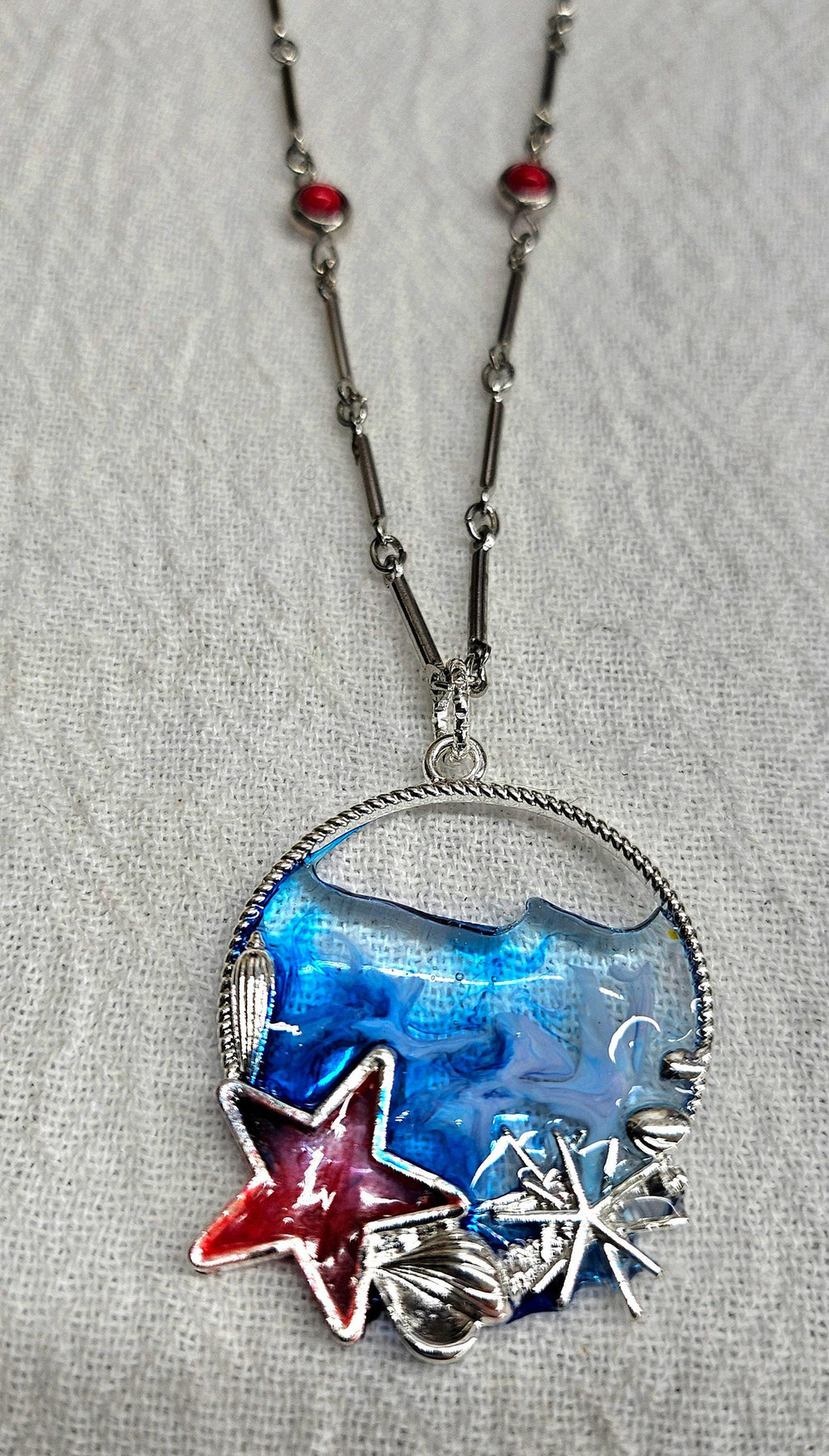 Handmade Red White Blue Resin Pendant Rustic Boho Jewelry Gift for Her  Free Shipping Unique Statement Piece Perfect for Any Occasion