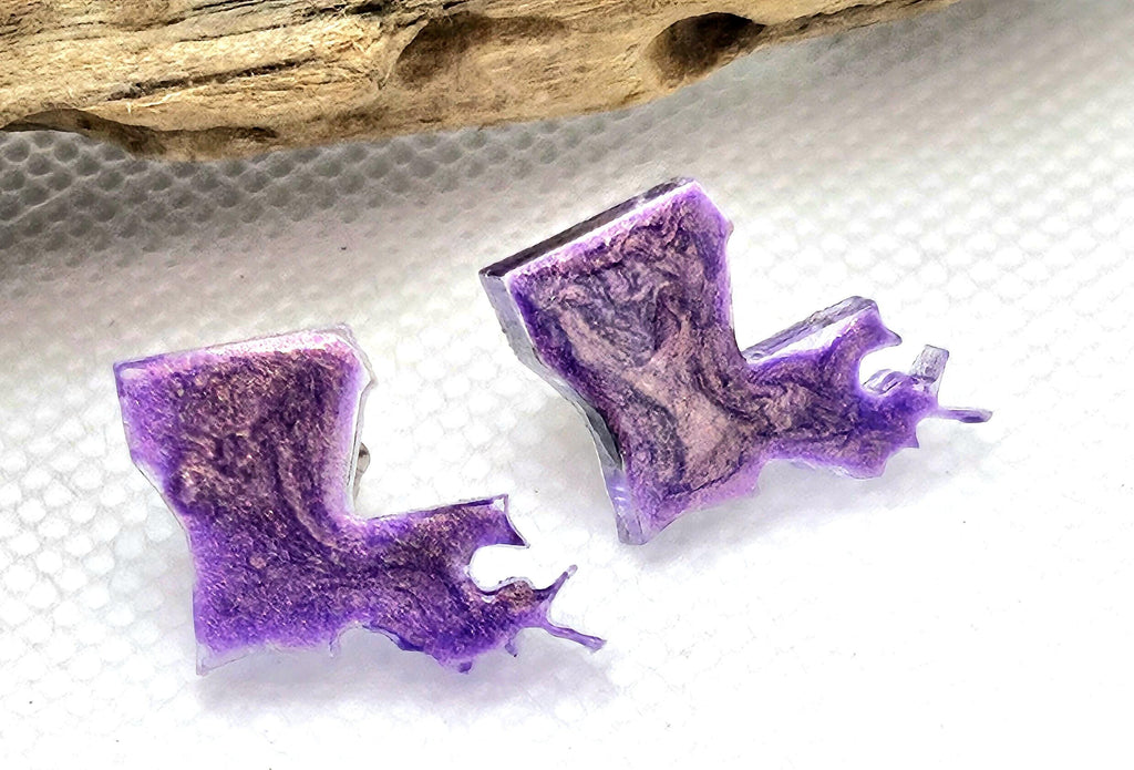 Resin Louisiana State Post Earrings  Rustic Boho Handmade Jewelry Gift for Her  FREE Shipping Stylish Everyday Wear