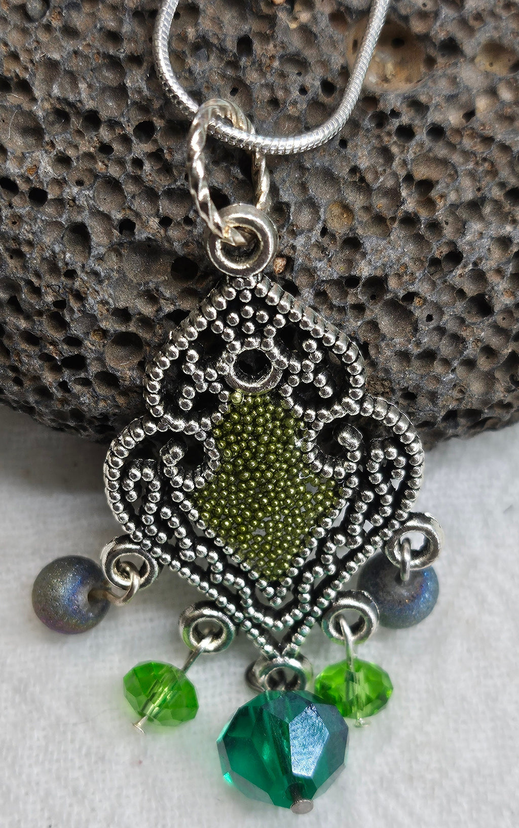 Swarovski Crystal  Micro Bead Pendant Necklace on Stainless Steel Chain - Dazzling Resin Jewelry for Everyday Wear or Night Out SPARKLE