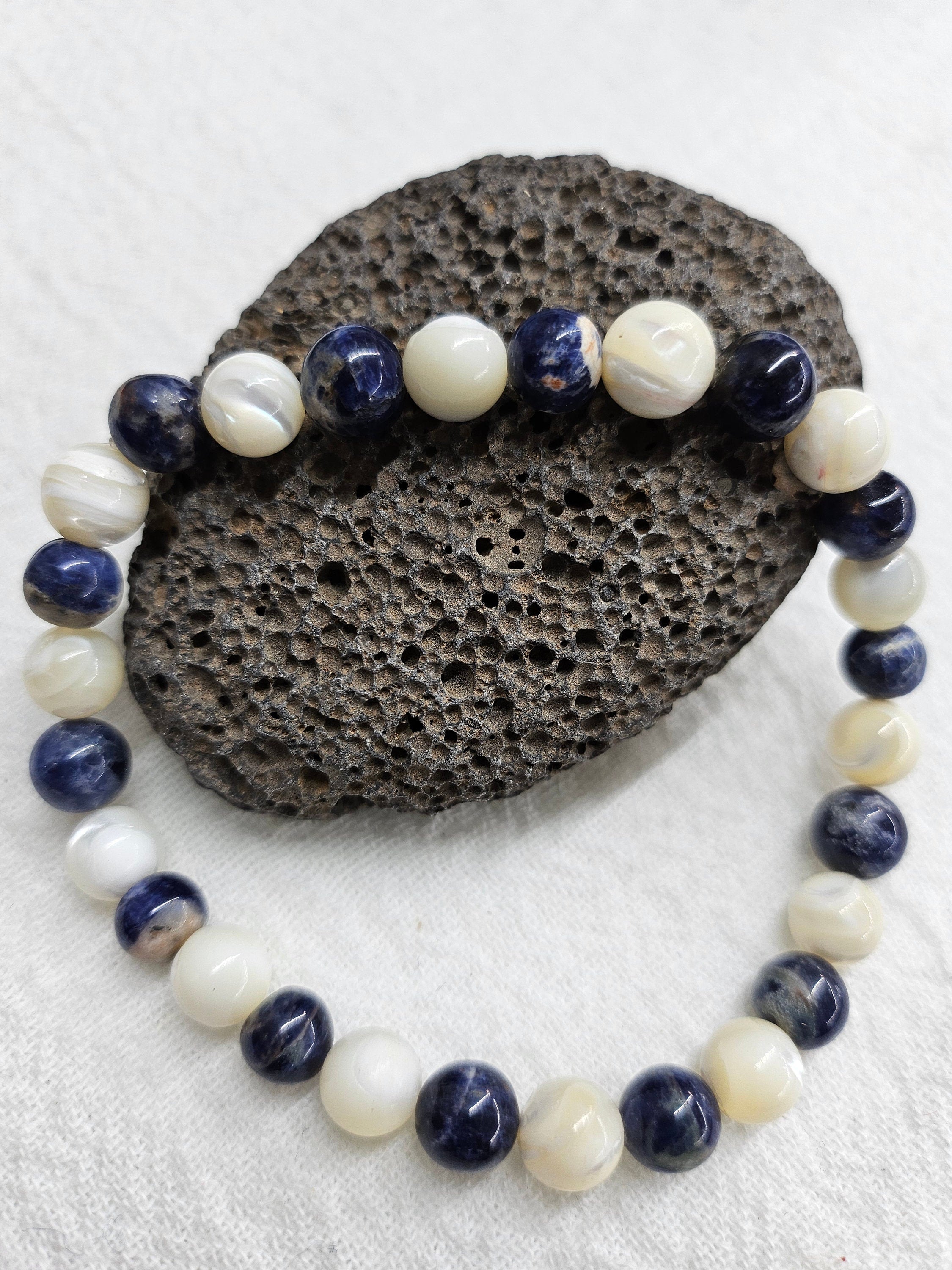 Natural Shell  Hematite Stone Stretch Bracelet for Unique Wrist Style Comfortable Fit and Fashionable Accessory - One-of-a-Kind Arm Candy