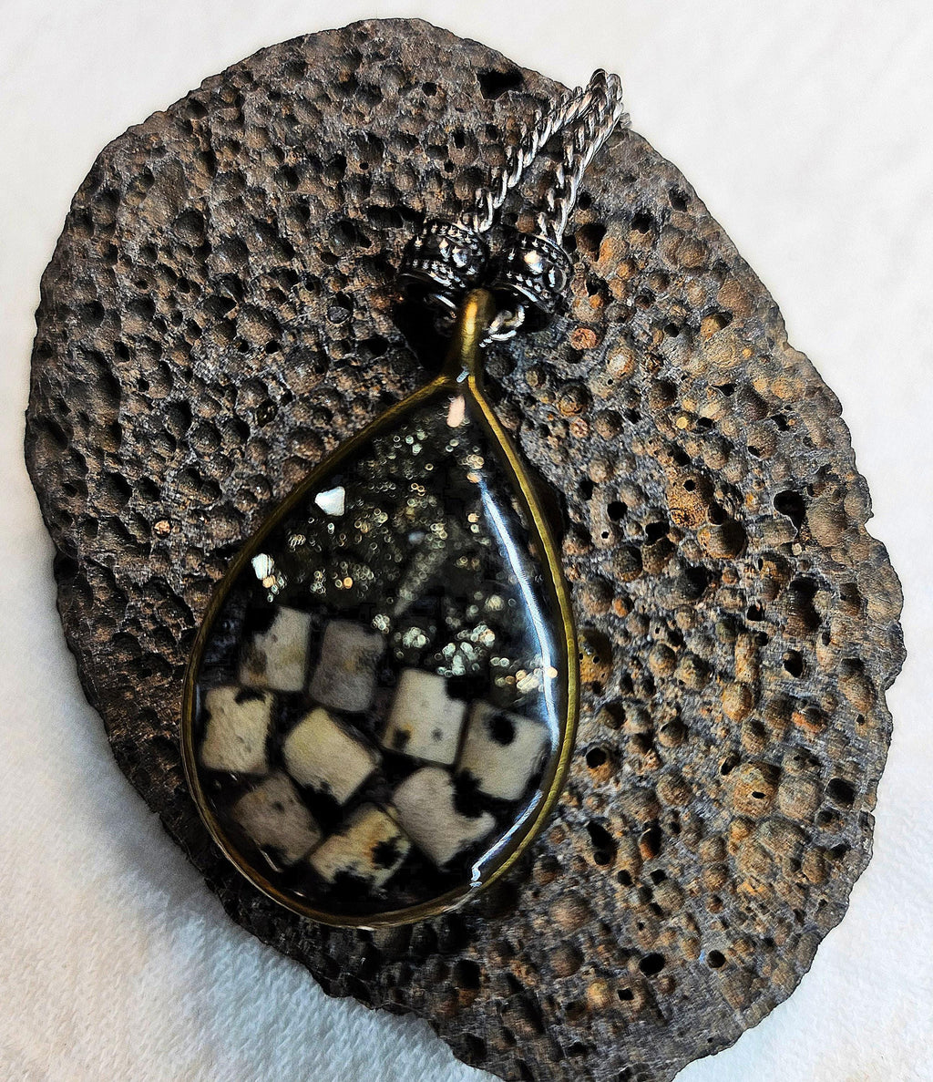 Dalmatian Stone  Pyrite Pendant Necklace  Rustic Boho Handmade Jewelry Gift for Her  Unique Accessory with FREE Shipping
