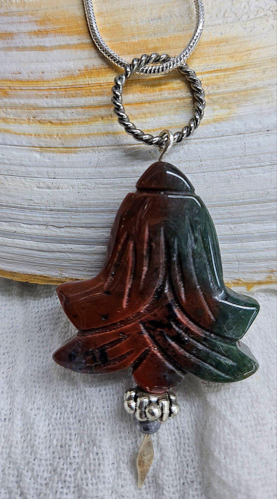 Natural Bloodstone Cabochon Pendant Necklace on Stainless Steel Chain for Peaceful Vibes Stylish Elegance  Inner Zen