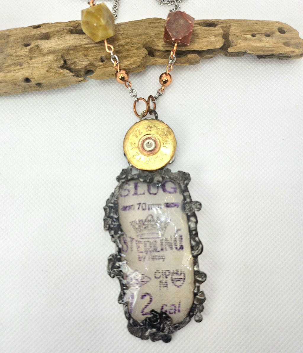 12 Gauge Shotgun Shell Casing  Brass Pendant Necklace  Rustic Boho Handmade Jewelry Gift for Her  Free Shipping