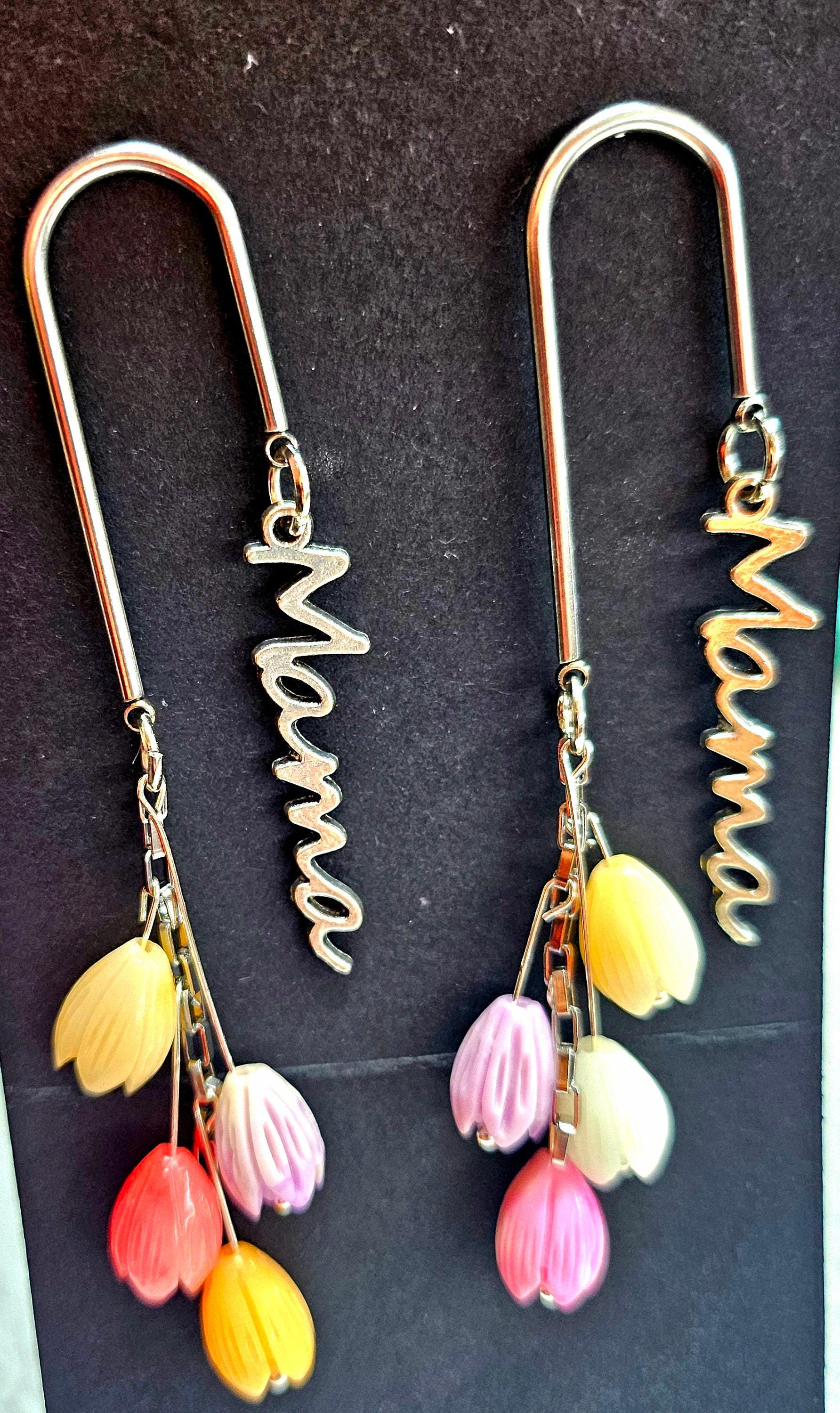 Jasmine Flower  Mama Charm Earrings  Handmade Rustic Boho Jewelry Gift for Her  Unique Beaded Accessories with Free Shipping