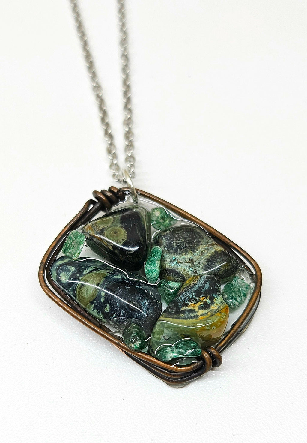 Kambaba Jasper Pendant Necklace on Stainless Steel Chain for Positive Energy  Calming Vibes  Stylish Healing Jewelry