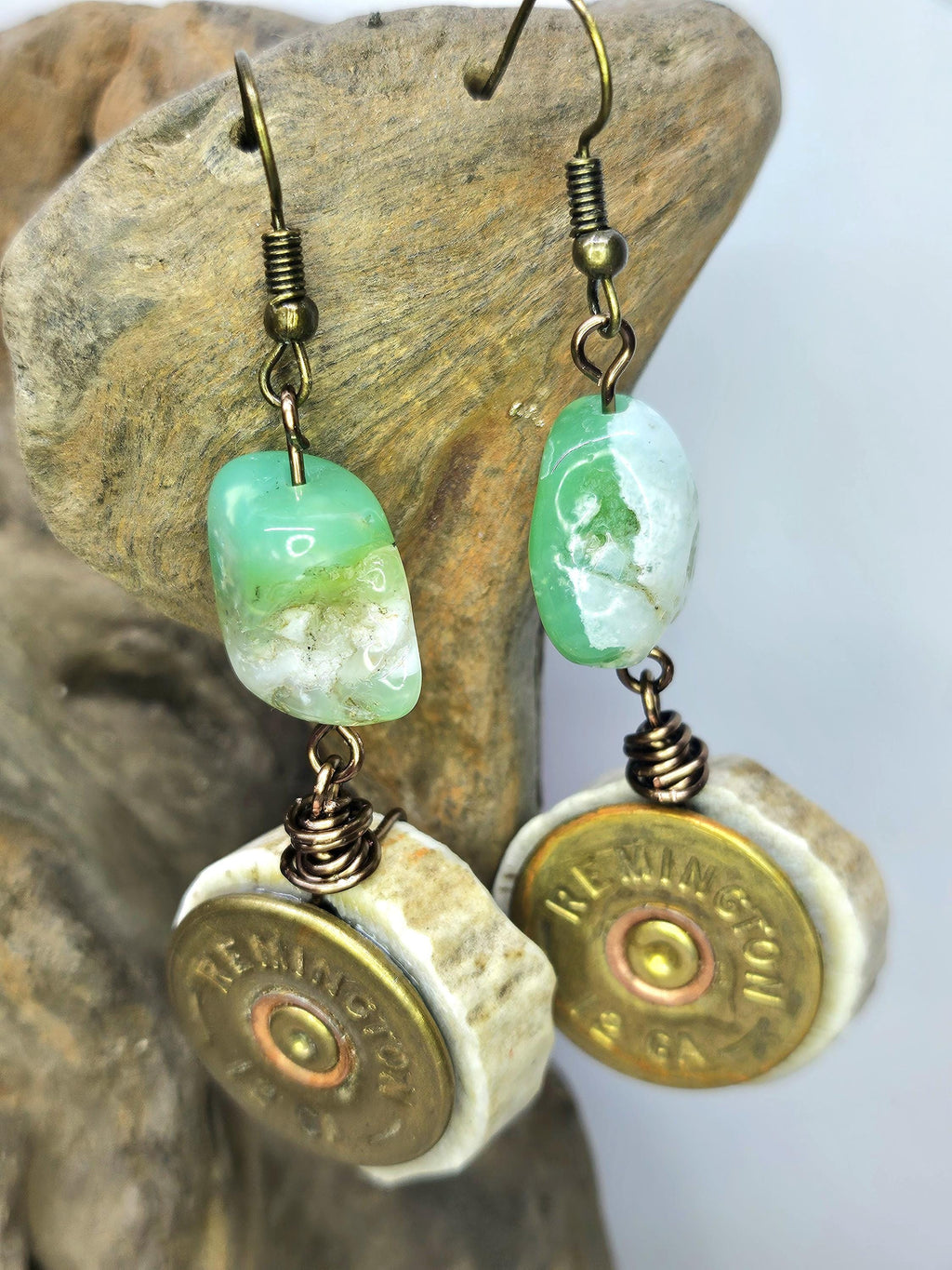 Chrysoprase Nugget Earrings with 12 Gauge Shell Head - Good Luck Charm  Happy Vibes with Durable Stainless Steel Hooks