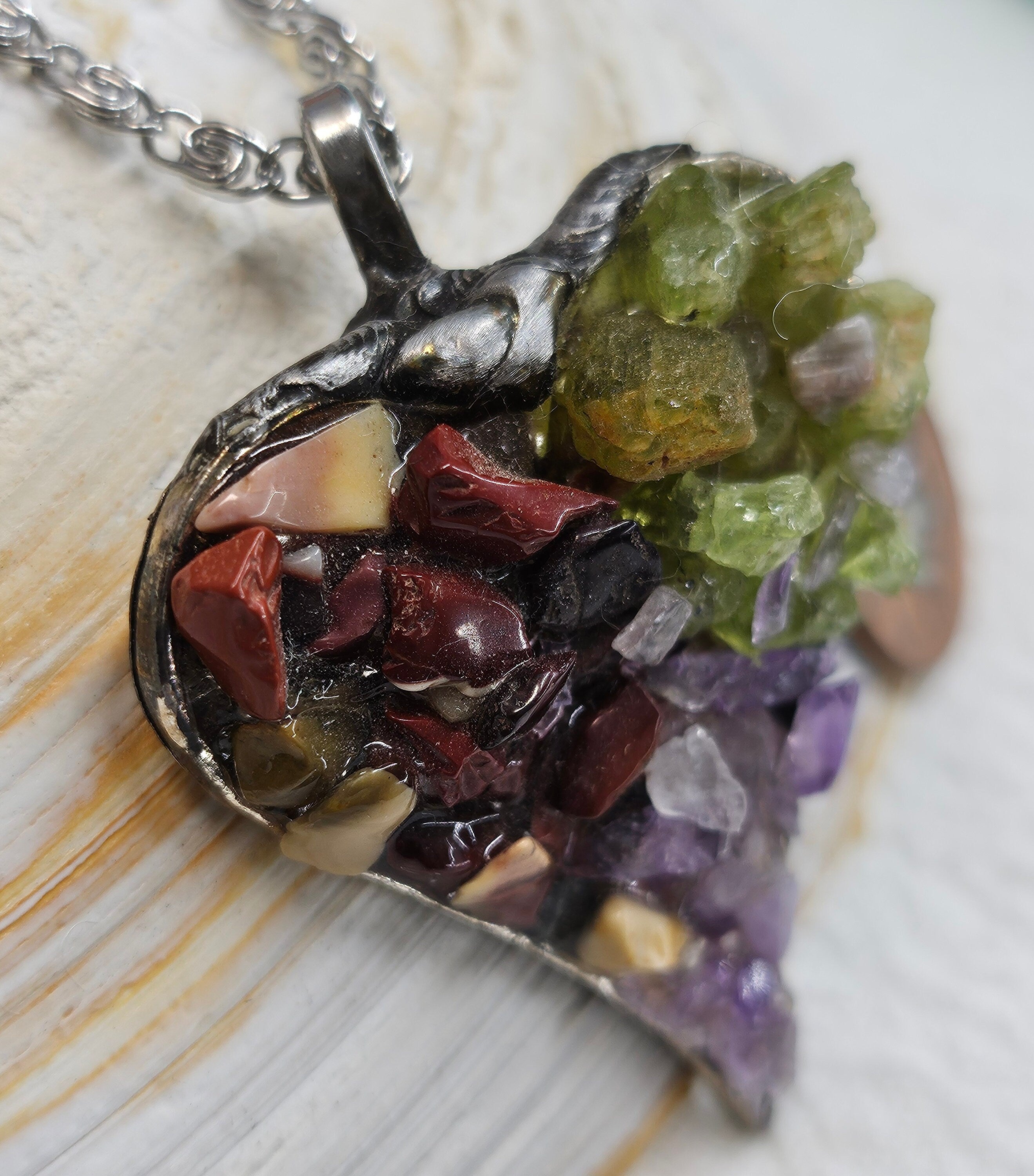 Natural Mixed Stone  Silver Solder Pendant  Unique Earthy Jewelry for Nature Lovers Conversation Starter Accessory