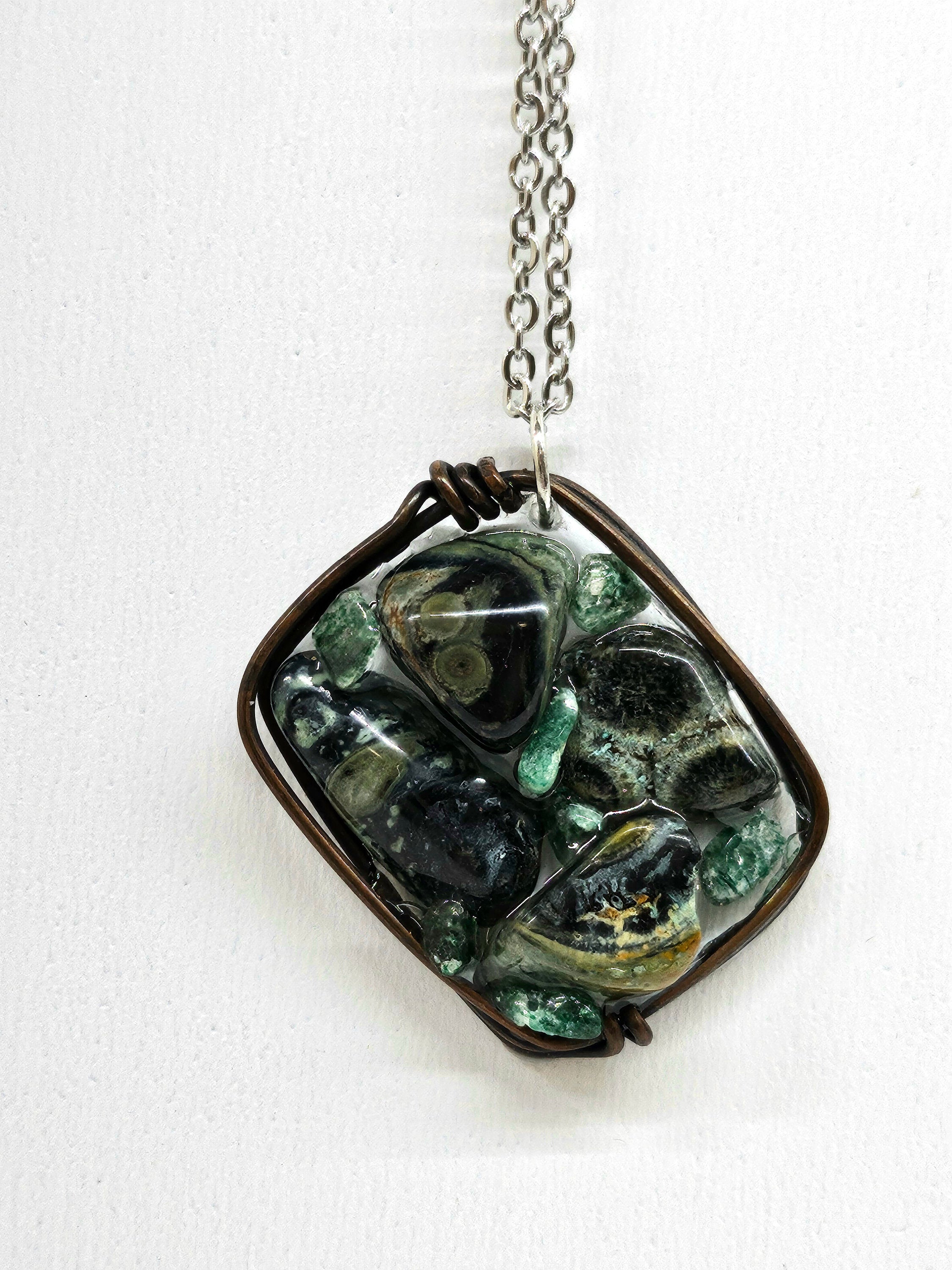 Kambaba Jasper Pendant Necklace on Stainless Steel Chain for Positive Energy  Calming Vibes  Stylish Healing Jewelry