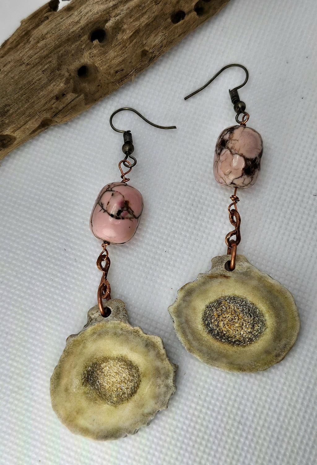 Pink Rhodonite  Ethically Sourced Deer Antler Earrings for Nature Lovers Stylish Gemstone Jewelry