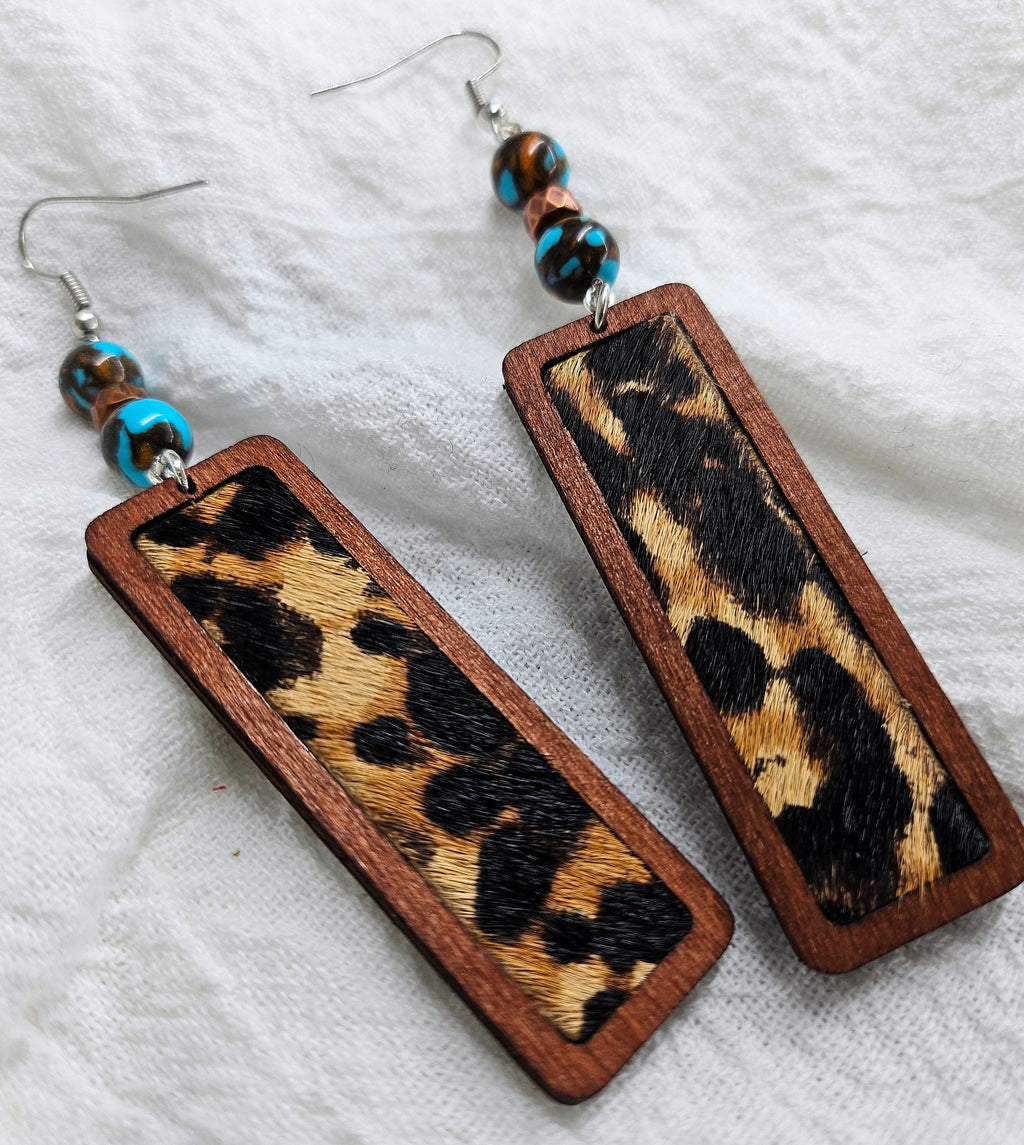 Wooden Animal Print Drop Earrings with Stainless Steel Hooks for Stylish Comfort - Nature-Inspired Fashion Statement