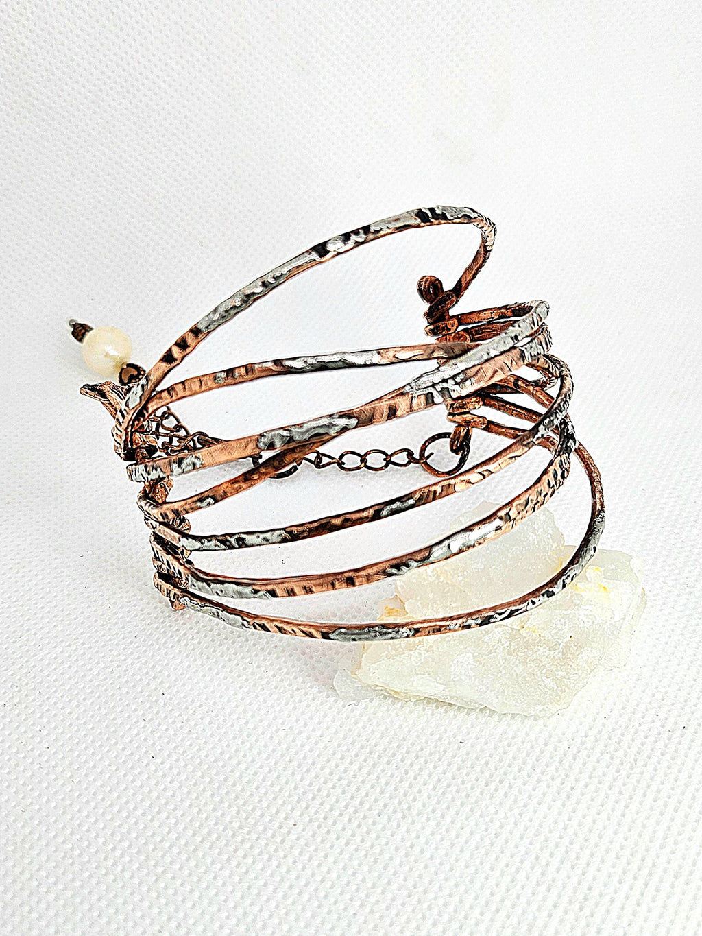 Hand Textured Copper Wire Bracelet with Silver Solder Accent  Rustic Charm Jewelry for Stylish Wrist Hugs  Unique Artisan Accessory