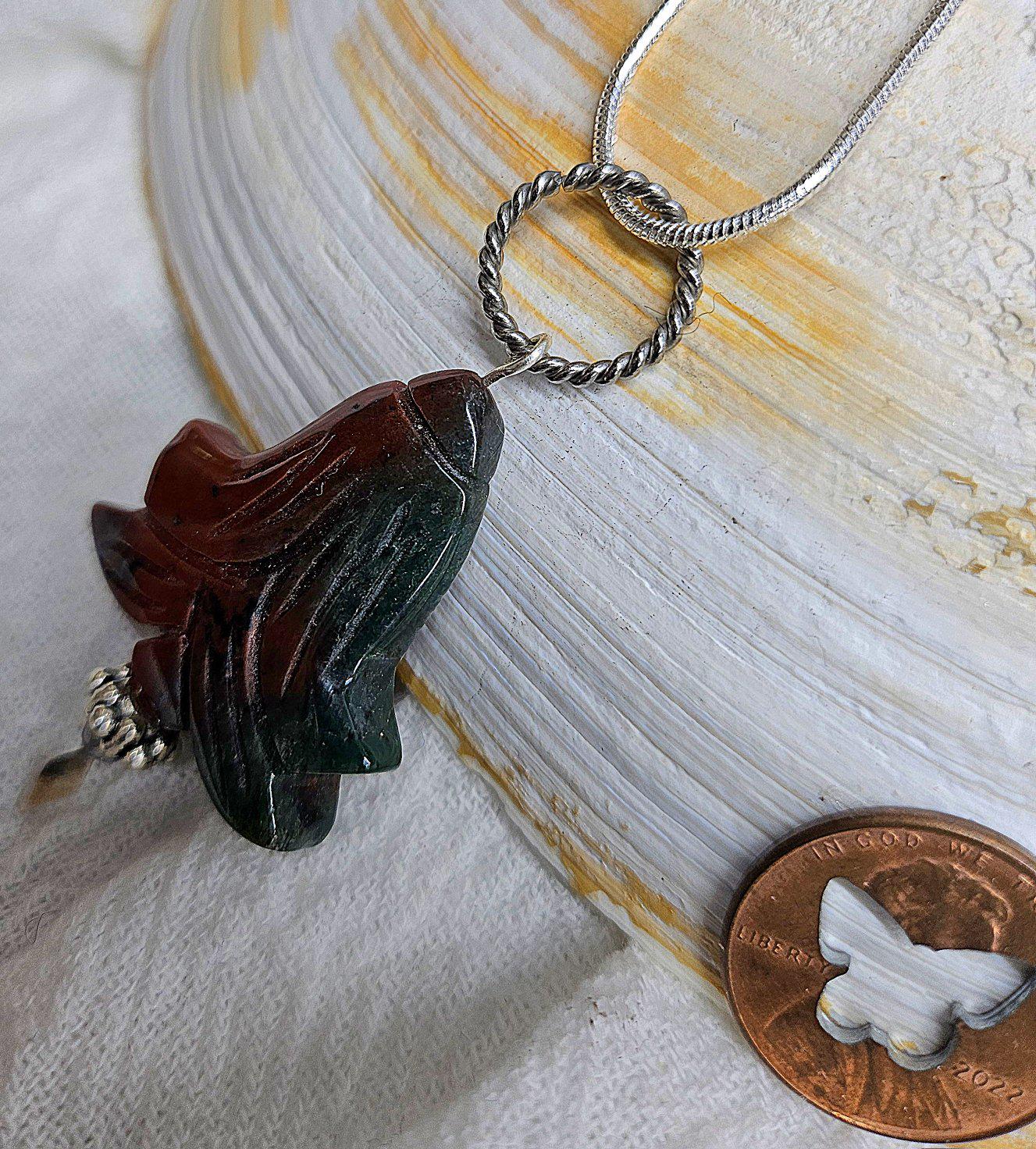 Natural Bloodstone Cabochon Pendant Necklace on Stainless Steel Chain for Peaceful Vibes Stylish Elegance  Inner Zen