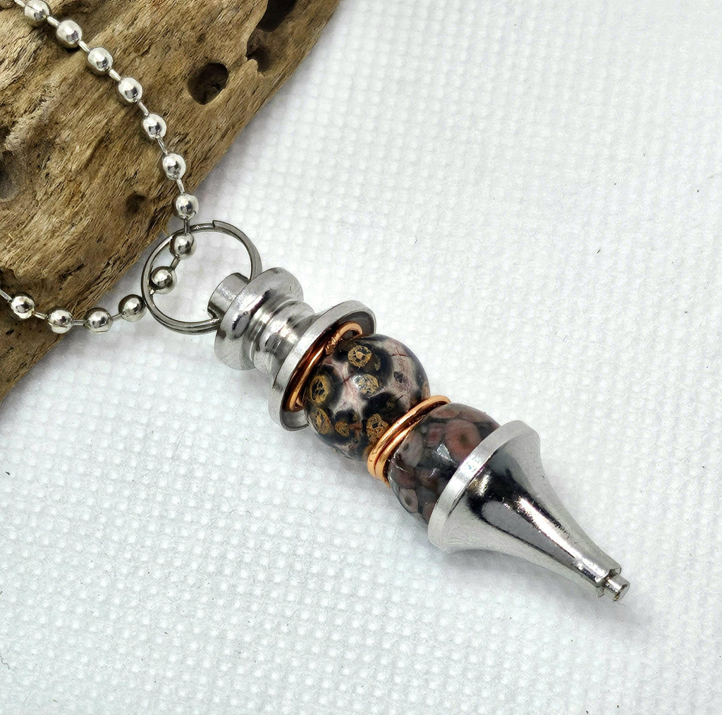 Leopard Skin Jasper Pendant Necklace on Durable Stainless Steel Chain for Fashionistas with Wild Style