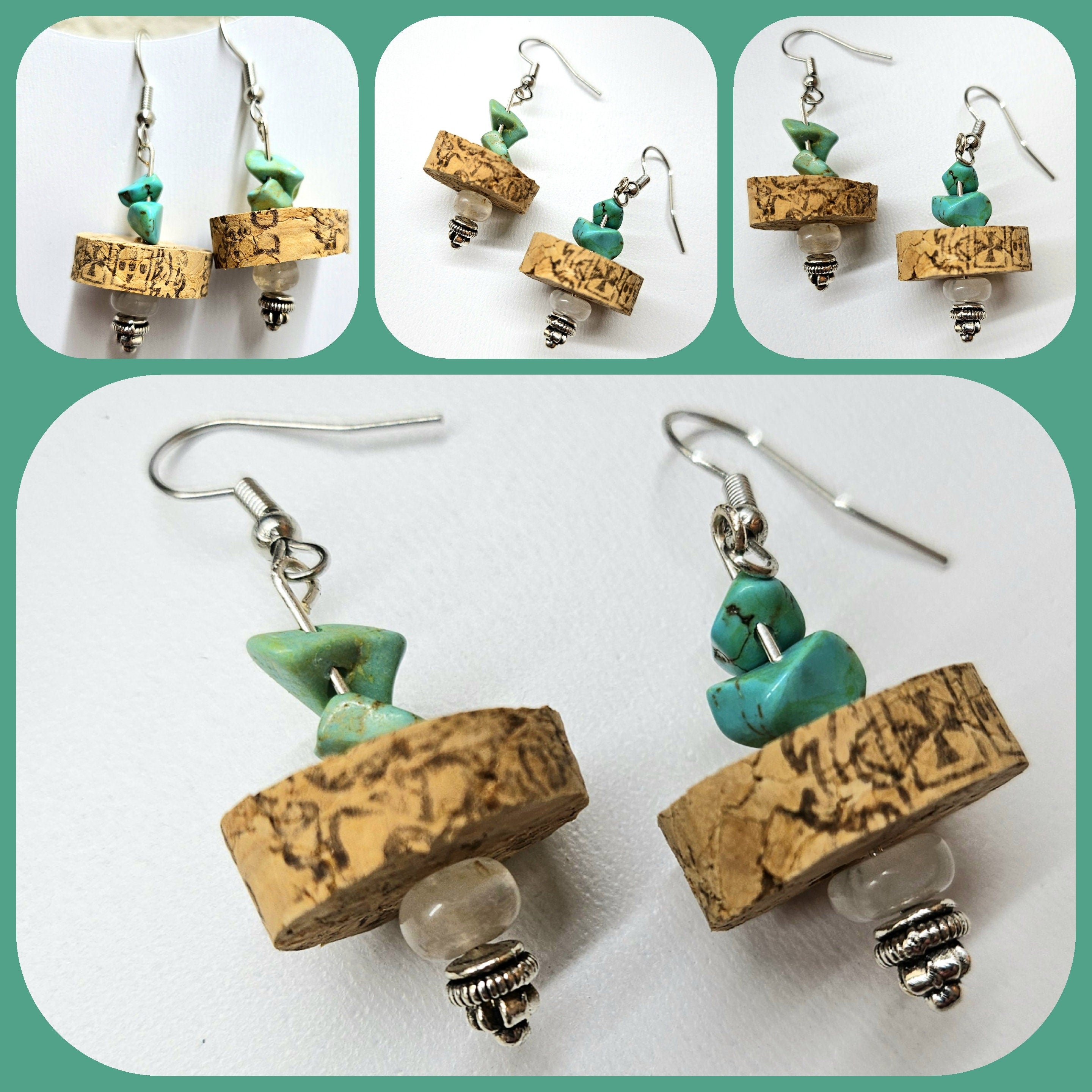 Genuine Turquoise  Wine Cork Earrings for Wine Lovers  Lightweight Stainless Steel Hooks  Stylish Accessories for Fashionable Sips