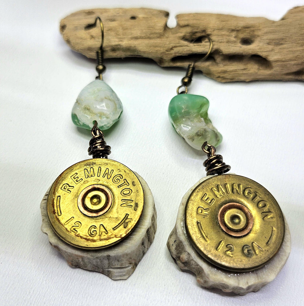 Chrysoprase Nugget Earrings with 12 Gauge Shell Head - Good Luck Charm  Happy Vibes with Durable Stainless Steel Hooks