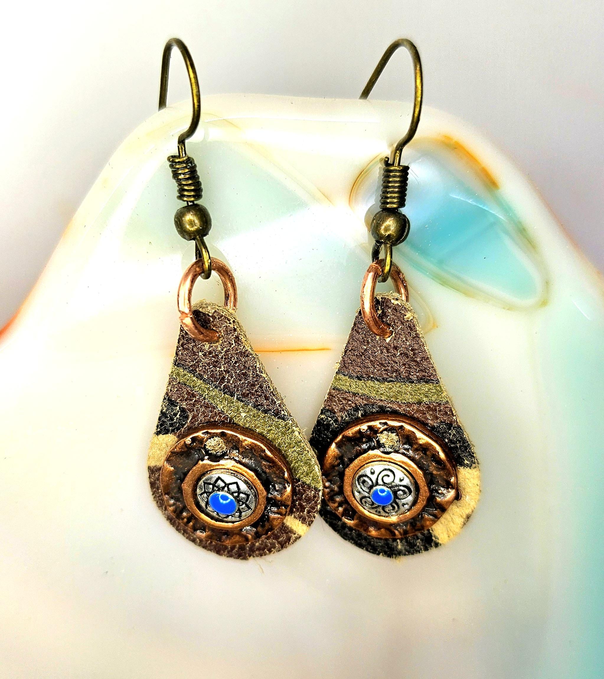 Handcrafted Camouflage Leather Earrings with Stainless Steel Hooks for Trendy Style  Lightweight Durability