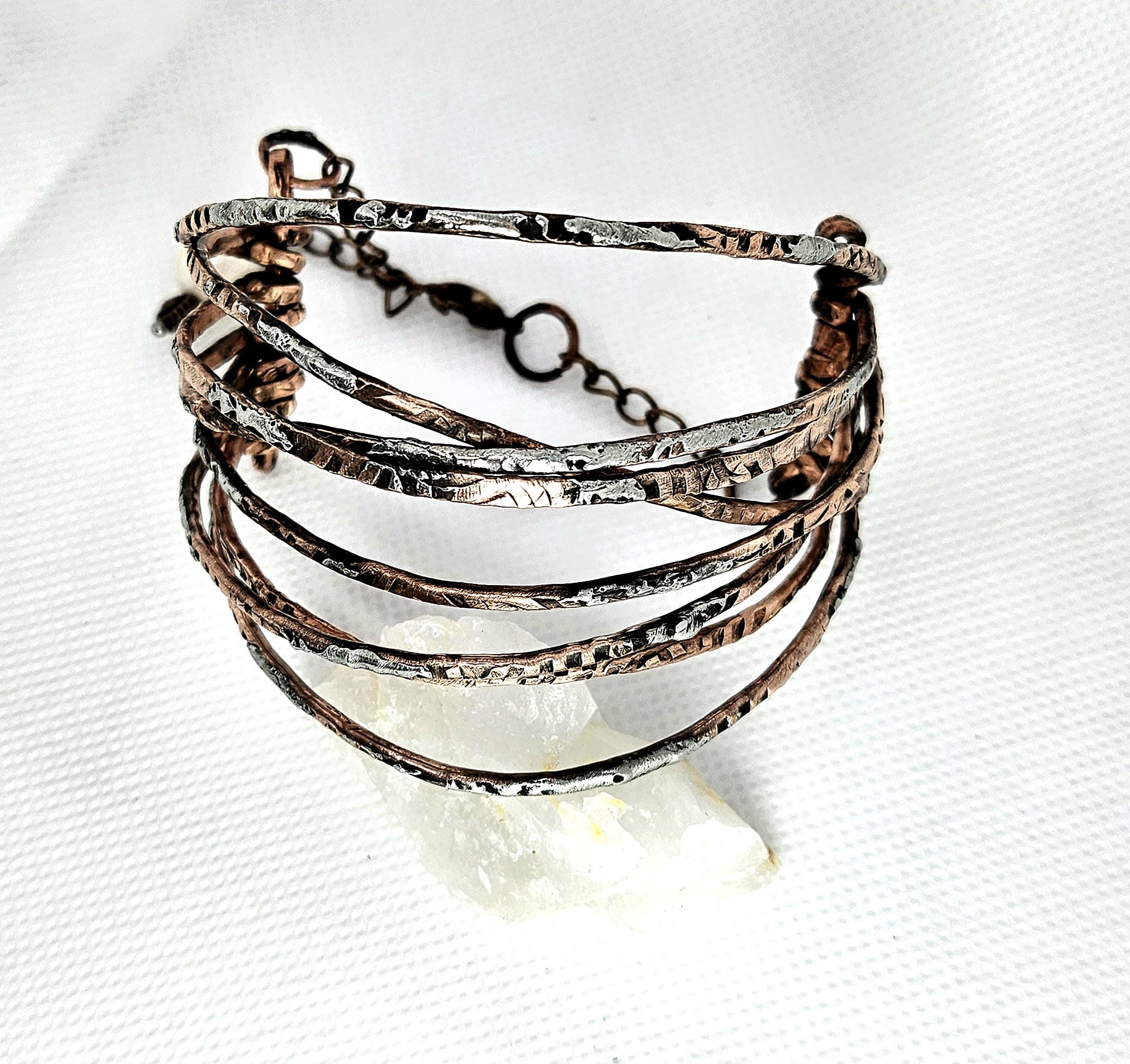 Hand Textured Copper Wire Bracelet with Silver Solder Accent  Rustic Charm Jewelry for Stylish Wrist Hugs  Unique Artisan Accessory