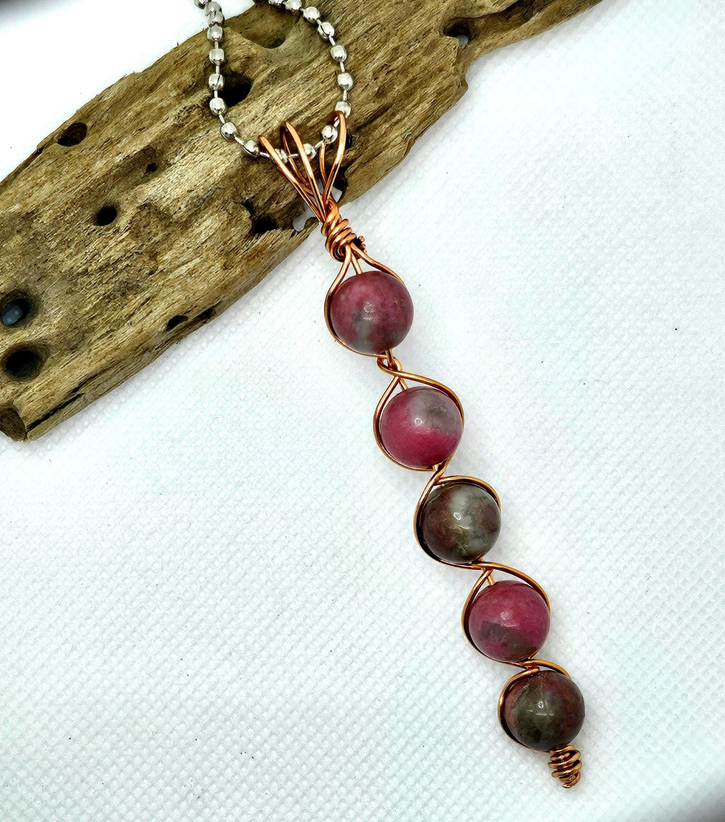 Handmade Pink Agate  Copper Pendant Necklace - Rustic Boho Jewelry Gift for Her - Free Shipping