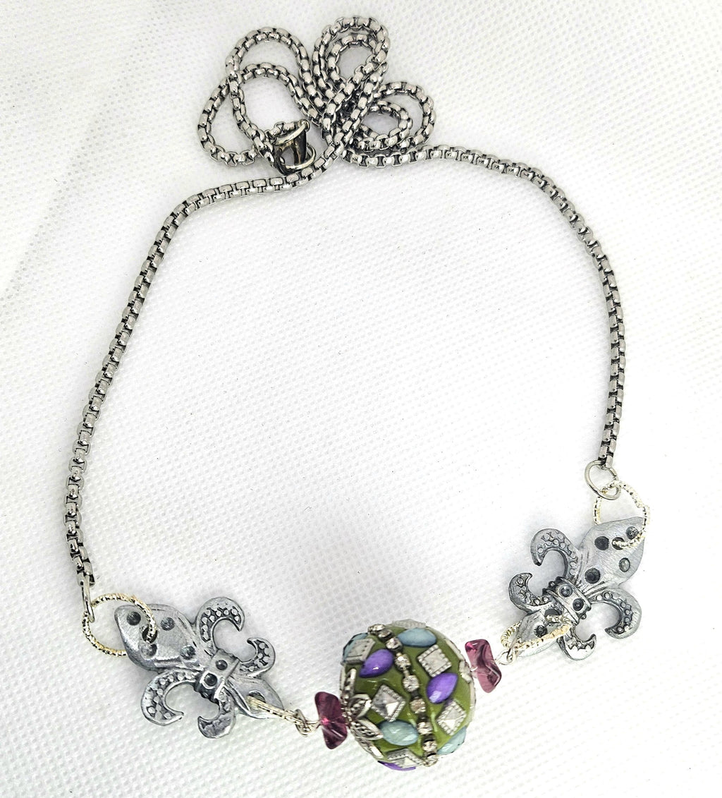 Fleur De Lis Jesse James Bead Pendant Necklace - Rustic Boho Handmade Jewelry Gift for Her - FREE Shipping Unique Accessory for Rustic