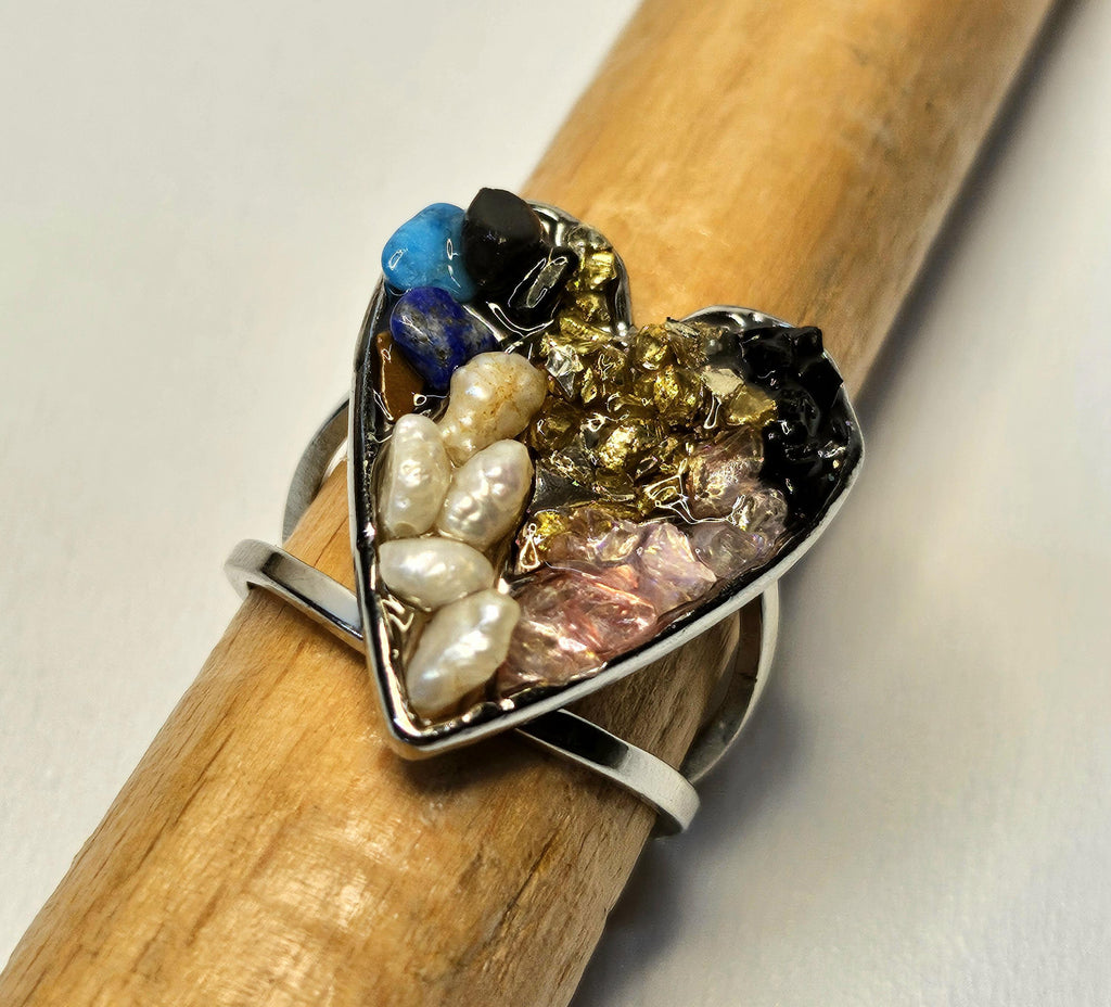 Fresh Water Pearl  Stone Ring  Rustic Boho Handmade Jewelry Gift for Her  FREE SHIPPING 388