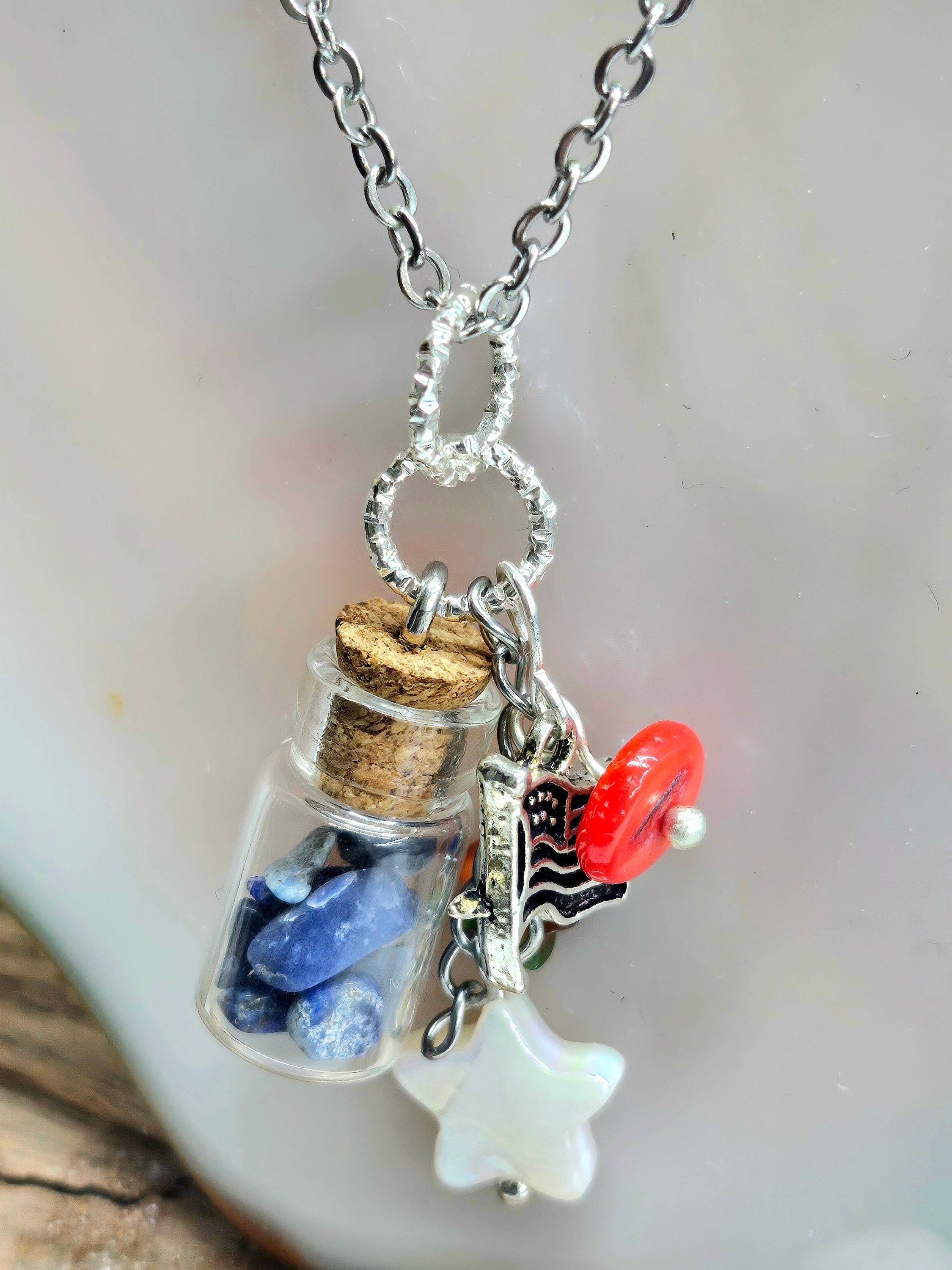 Sodalite Pearl Shell Pendant on Durable Stainless Steel Chain - Ocean-Inspired Jewelry for Brunch Casual Outings and Everyday Elegance