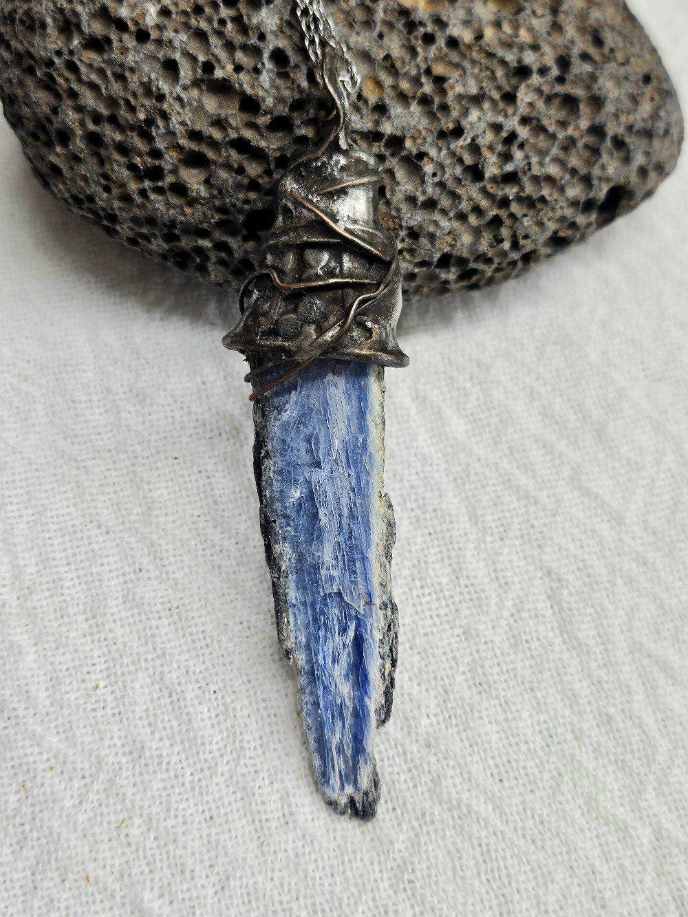 Kyanite  Silver Solder Pendant Necklace - Enchanting Blue Gem Jewelry for Magical Style  Everyday Elegance