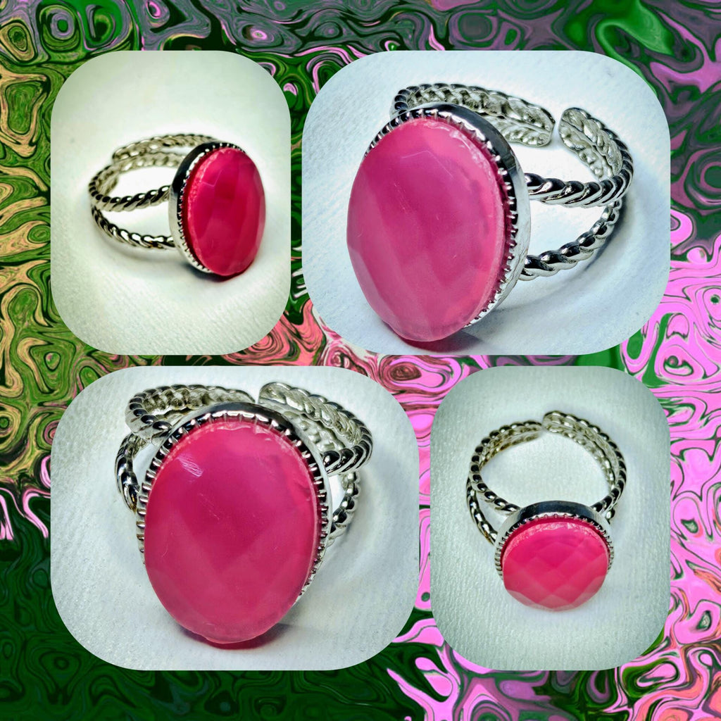 Pink Chalcedony Stainless Steel Ring - Generosity Stone for Heart Chakra Healing  Positive Energy Kindness Magnet