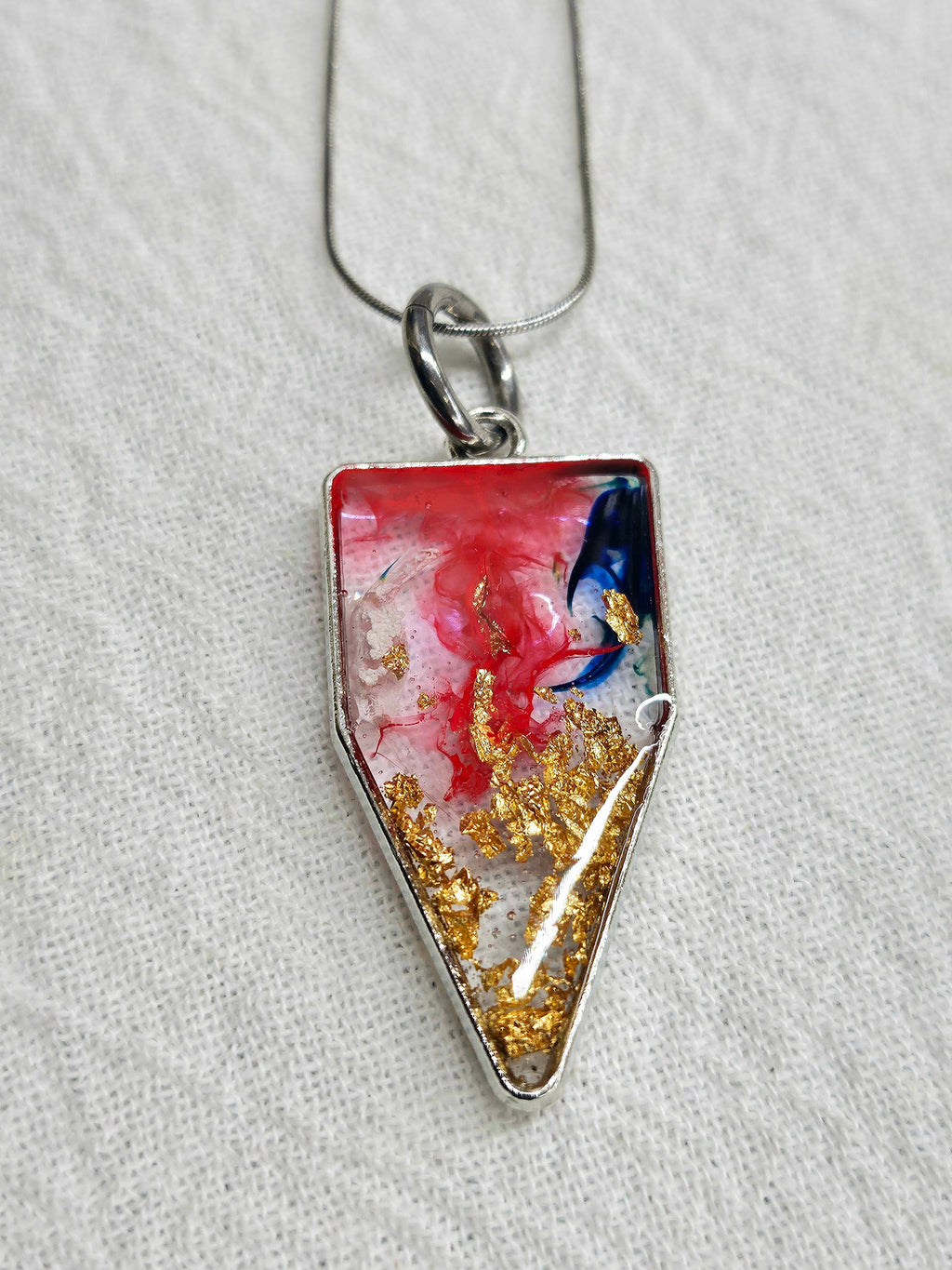 Red White and Blue Resin Pendant on Stainless Steel Chain - Handmade Patriotic Jewelry for Celebrations and Everyday Wear