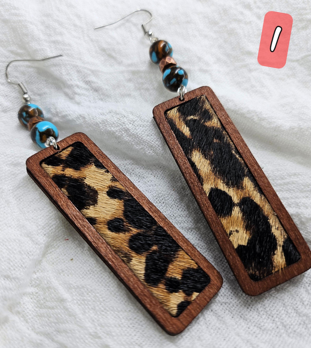 Wooden Animal Print Drop Earrings with Stainless Steel Hooks for Stylish Comfort - Nature-Inspired Fashion Statement