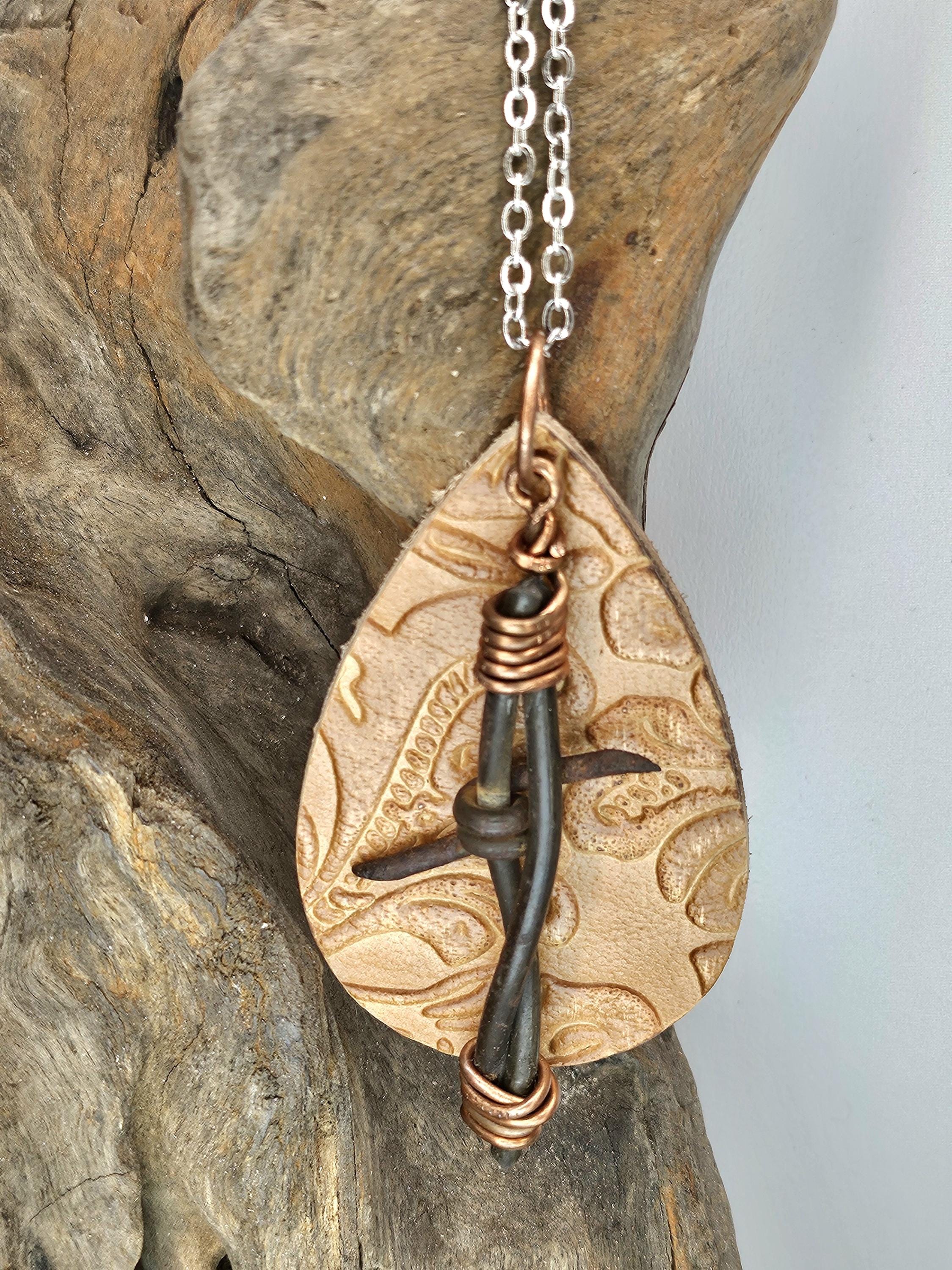 Leather Teardrop Texas Earrings with Embossed Design on Stainless Steel Chain for Ultimate Texas Pride