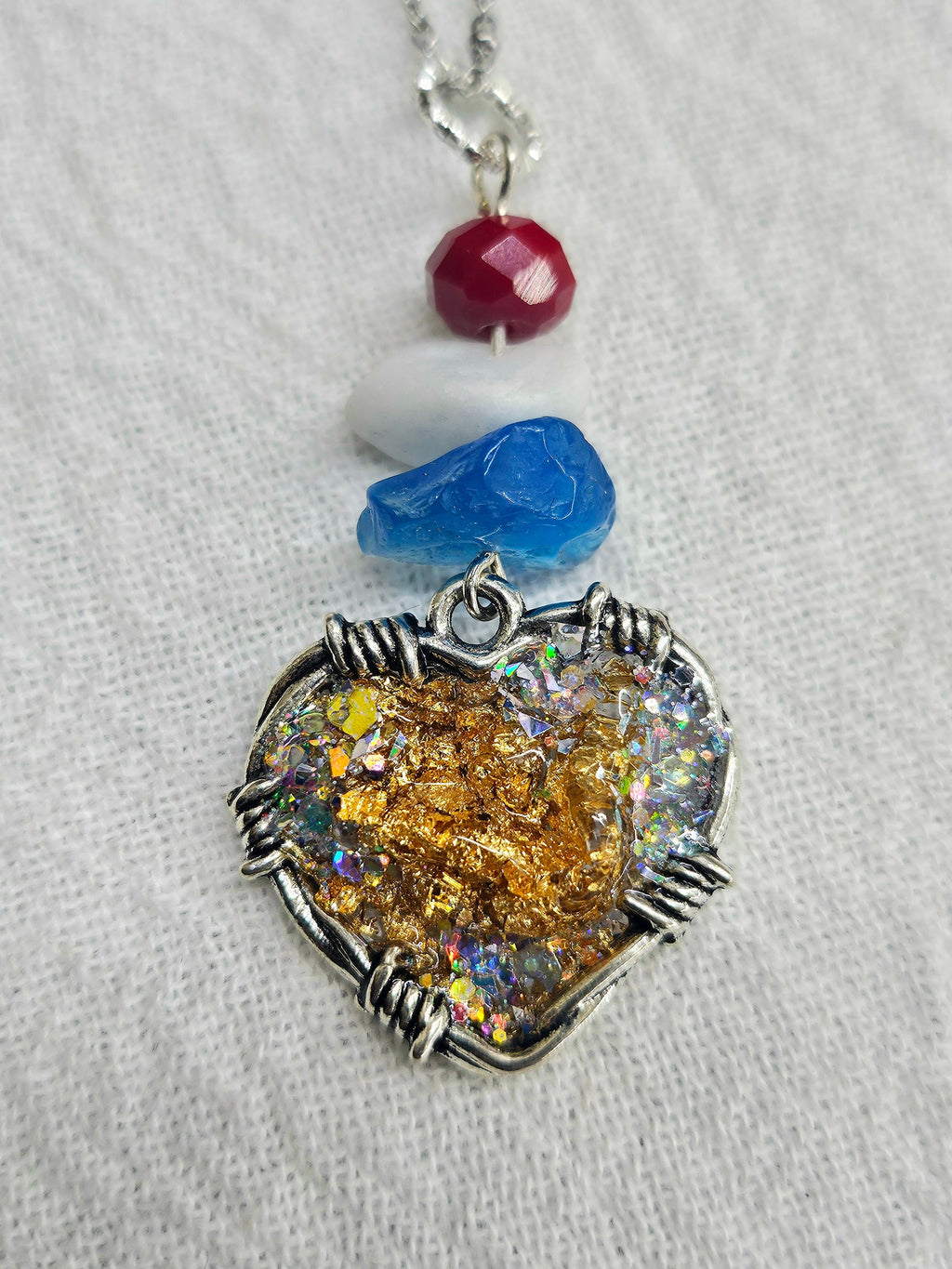 Natural Stone Heart Pendant with Gold Flakes  Unique Sparkly Jewelry for Everyday Wear Perfect Gift for Her Dazzling Accessory