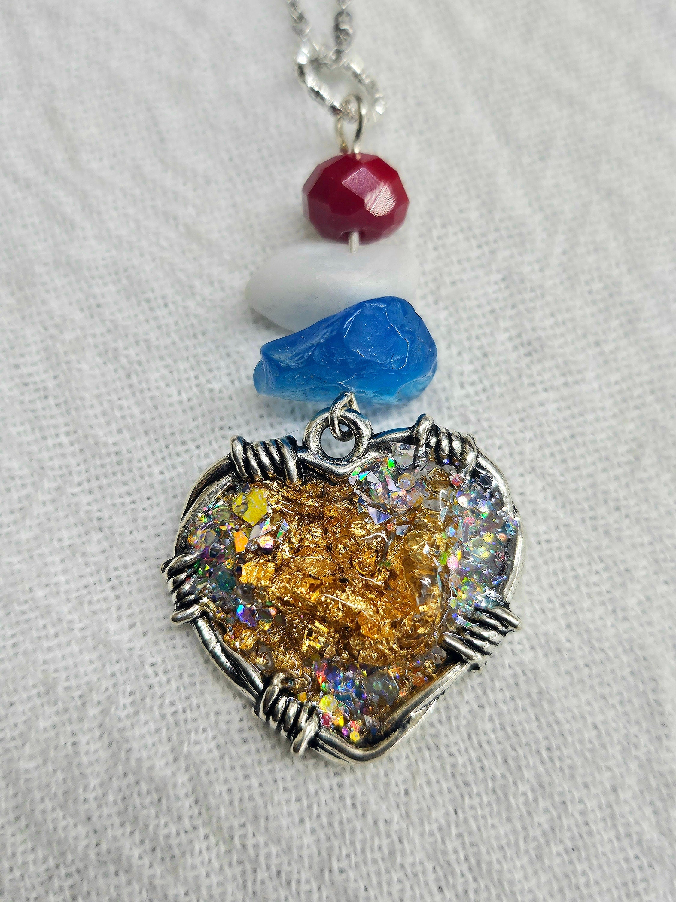 Natural Stone Heart Pendant with Gold Flakes  Unique Sparkly Jewelry for Everyday Wear Perfect Gift for Her Dazzling Accessory