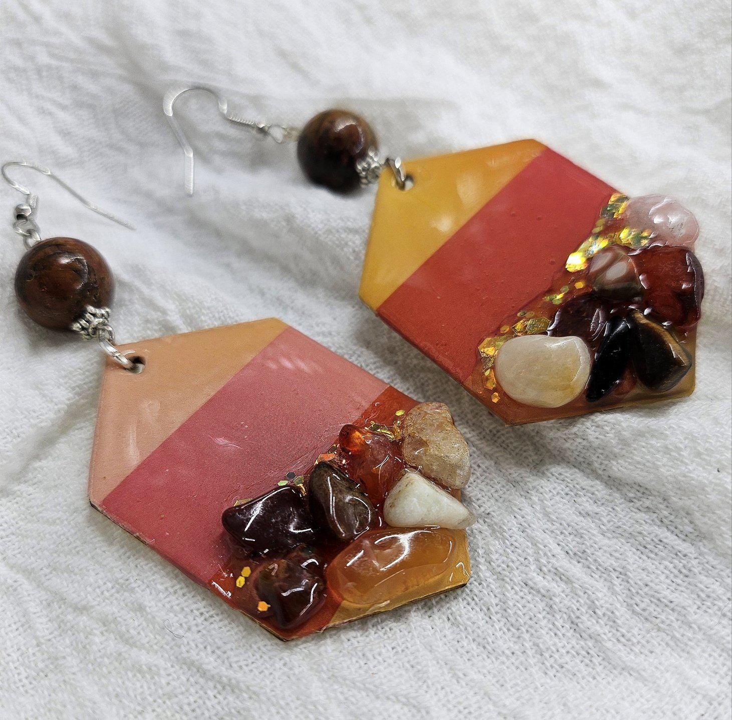 Washi Tape  Multi Stone Pendant Earrings with Stainless Steel Hooks - Rustic Boho Chic Jewelry for Unique Style