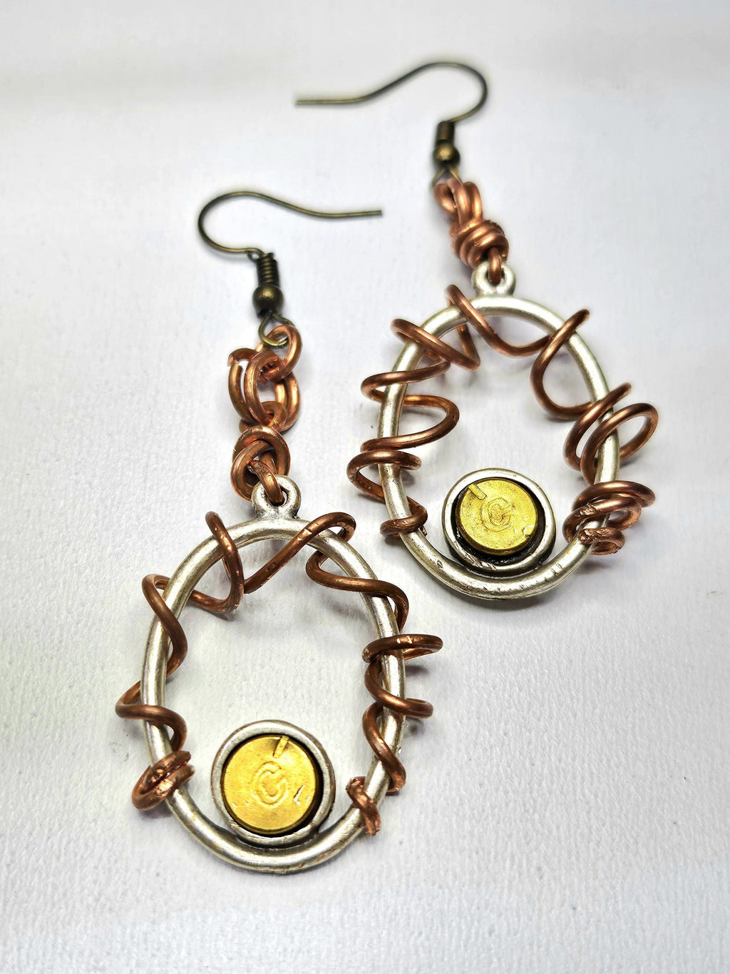 22 Bullet Brass  Copper Wire Earrings with STAINLESS STEEL Hooks for Positive Energy  Unique Style