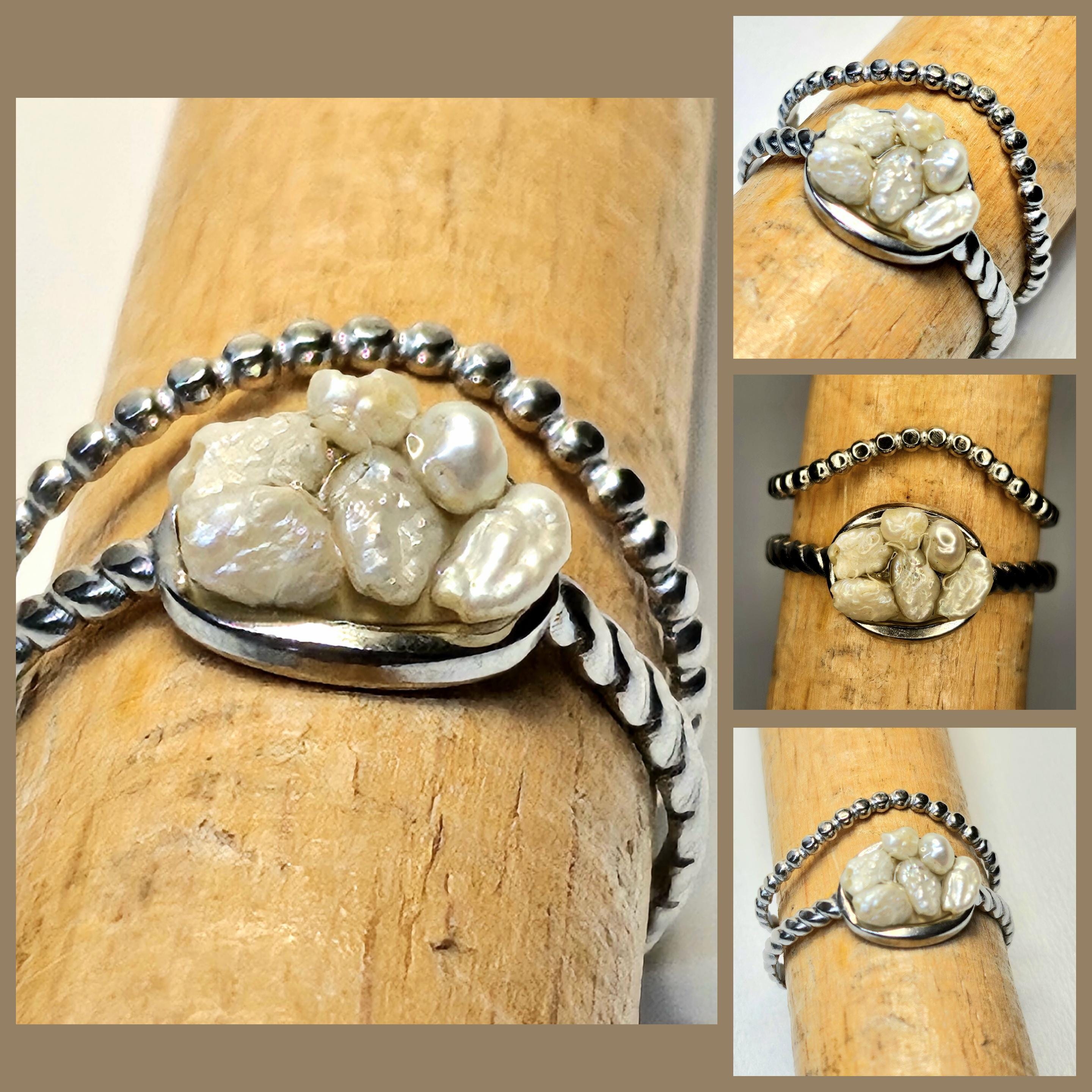 Fresh Water Pearl Ring - Rustic Boho Handmade Jewelry Gift for Her - FREE SHIPPING - Sparkling Statement Piece for Any Occasion 390