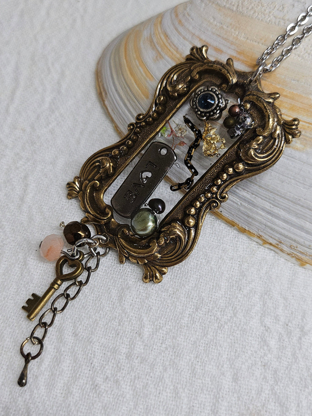 Multi-Media Framed Pendant Necklace with Whimsical Charms for Playful Style  Personality Expression
