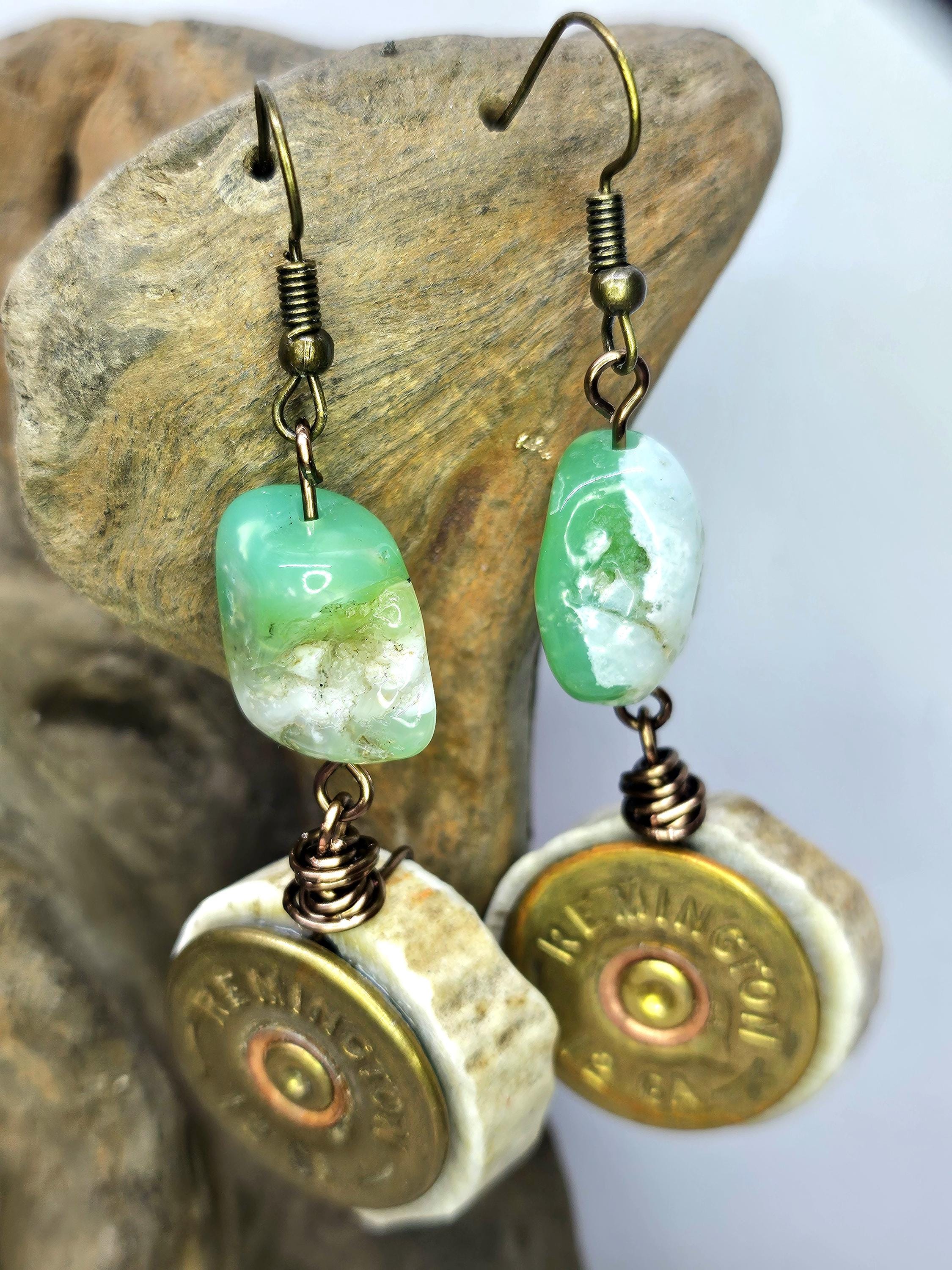 Chrysoprase Nugget Earrings with 12 Gauge Shell Head - Good Luck Charm  Happy Vibes with Durable Stainless Steel Hooks