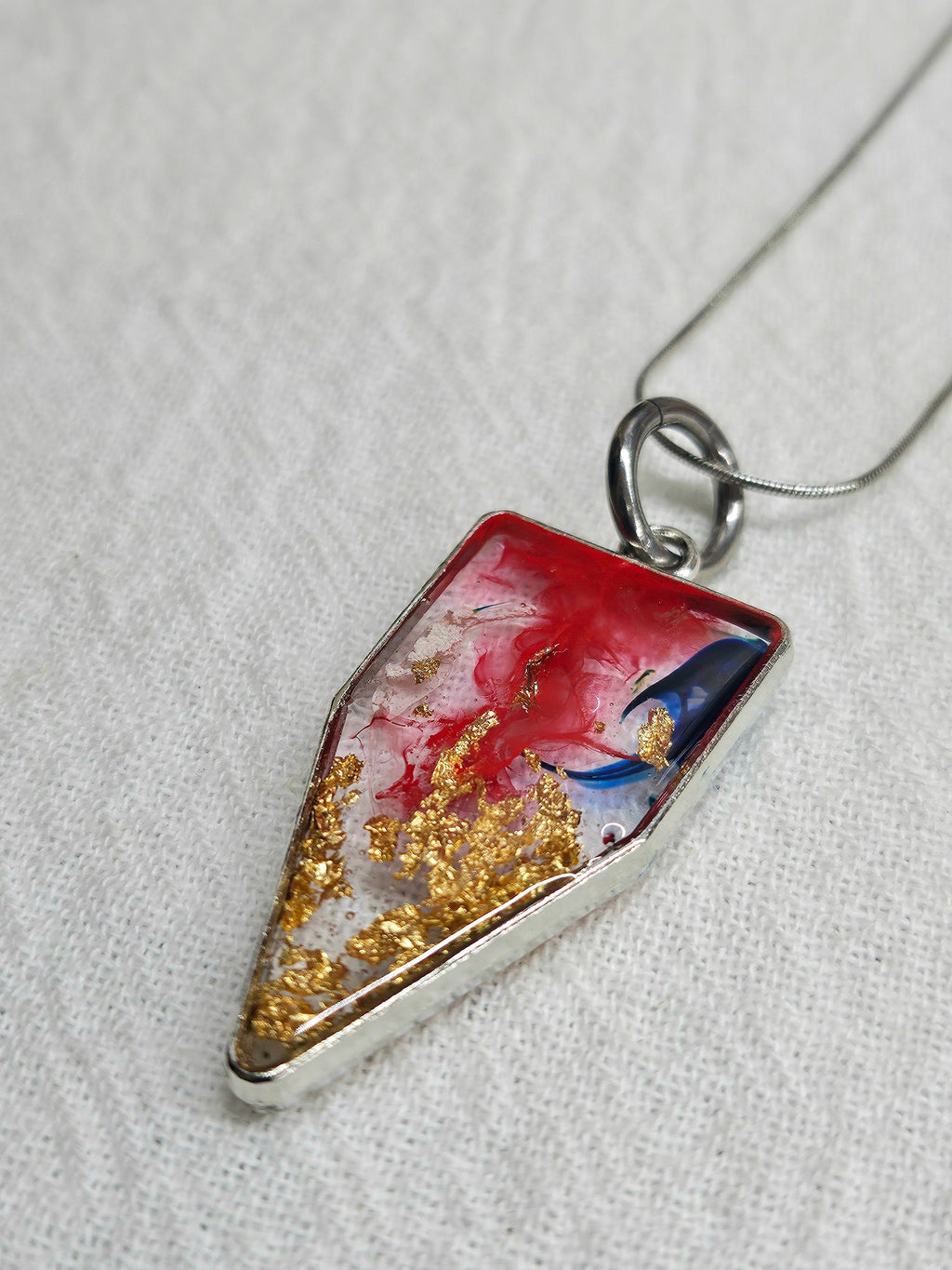 Red White and Blue Resin Pendant on Stainless Steel Chain - Handmade Patriotic Jewelry for Celebrations and Everyday Wear