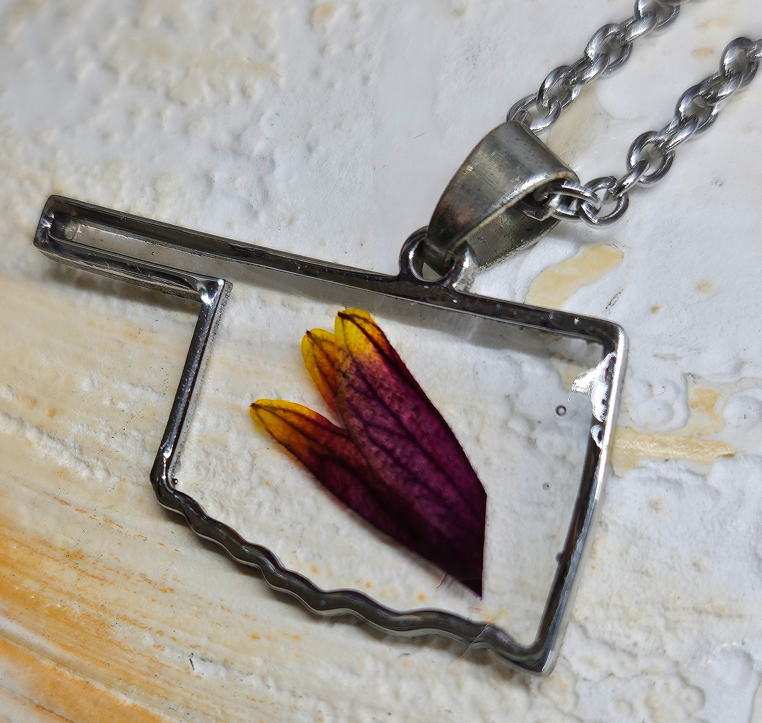 Oklahoma State Indian Blanket Flower Pendant Necklace on Stainless Steel Chain - Vibrant Floral Jewelry for Nature Lovers