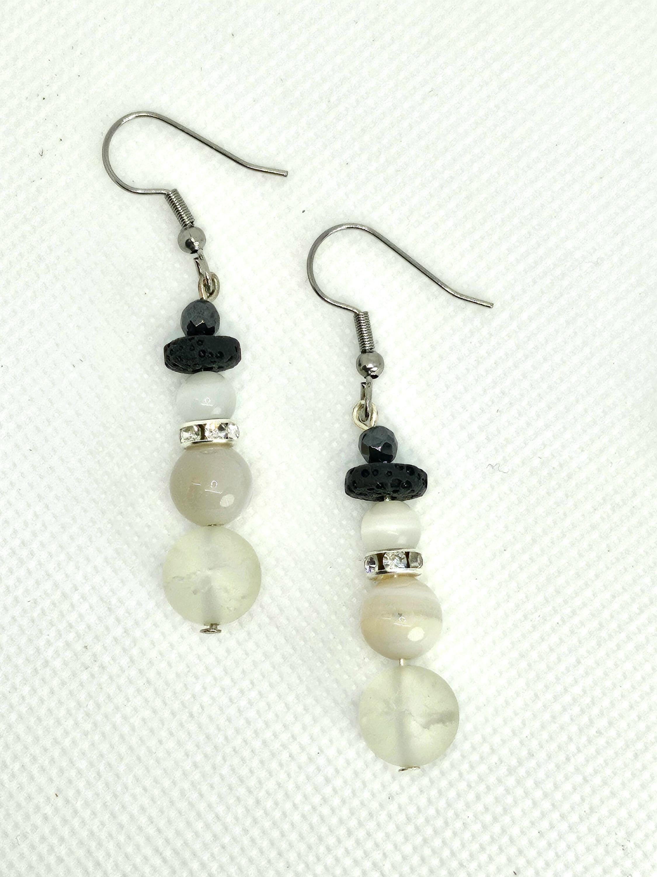 Mother of Pearl Snow man Earrings Rustic Boho Handmade Jewelry Gift for Her Free Shipping | Rustic Boho Jewelry #403