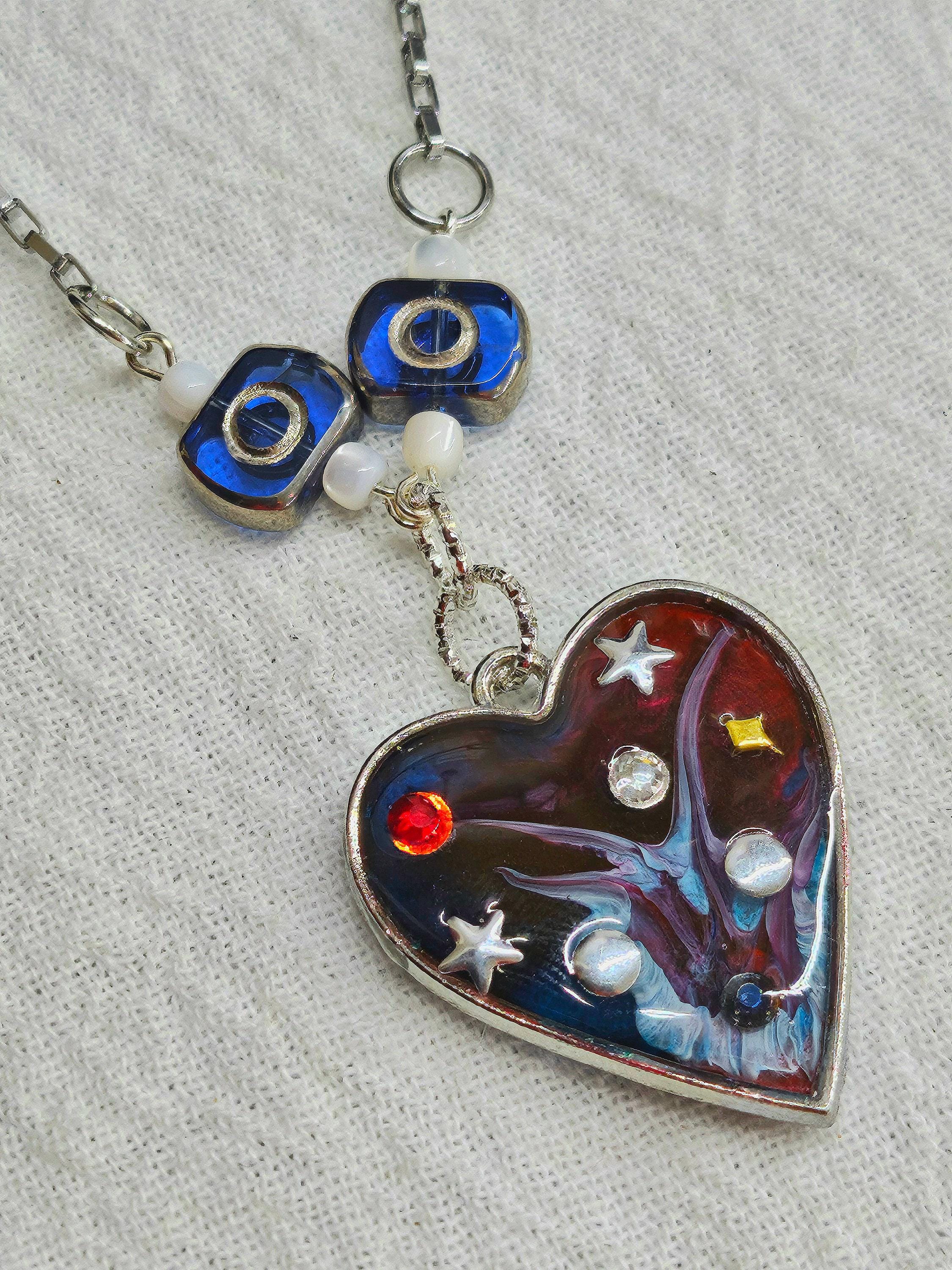 Handcrafted Mother of Pearl  Resin Pendant Necklace  Rustic Boho Handmade Jewelry Gift for Her  FREE Shipping 318