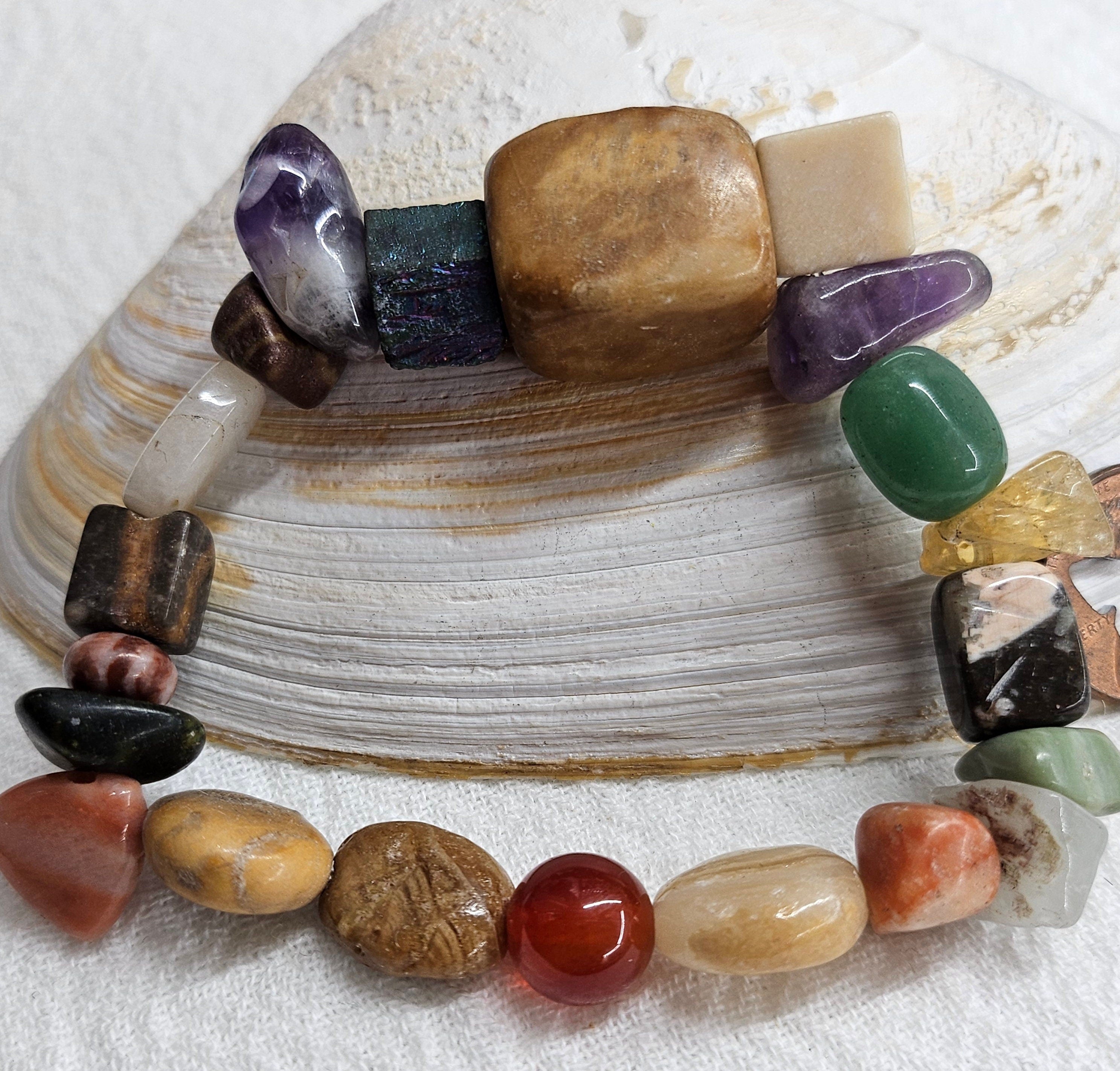 Natural Mixed Stone Stretch Bracelet with Earthy Elegance for Any Outfit  Unique Arm Candy Conversation Starter Fits Most Wrist Sizes