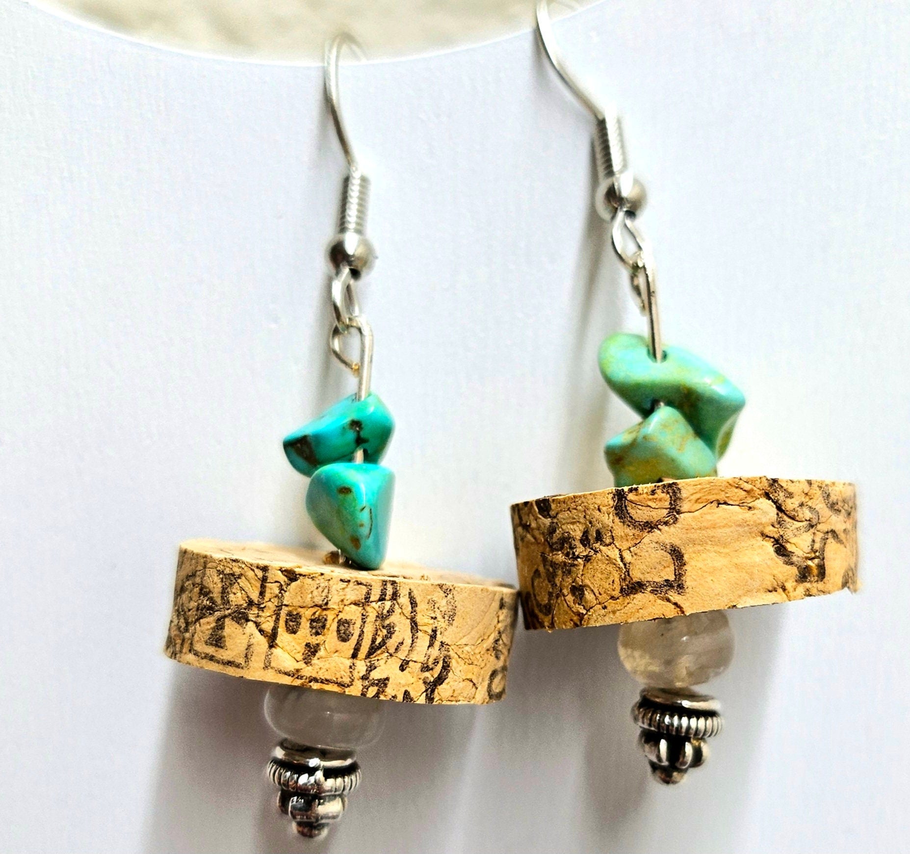Genuine Turquoise  Wine Cork Earrings for Wine Lovers  Lightweight Stainless Steel Hooks  Stylish Accessories for Fashionable Sips