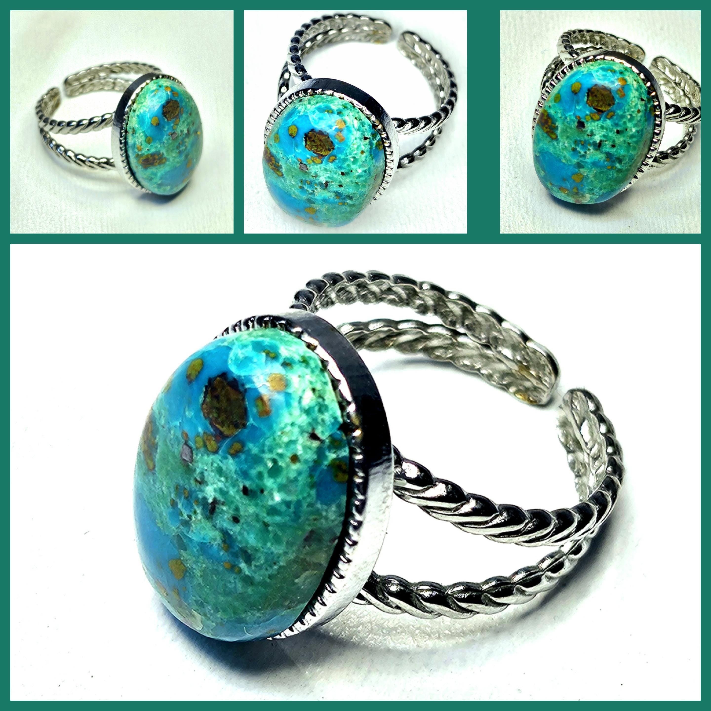 Chrysocolla Adjustable Ring - Handmade Rustic Boho Jewelry Gift for Her - Unique Statement Piece with Free Shipping
