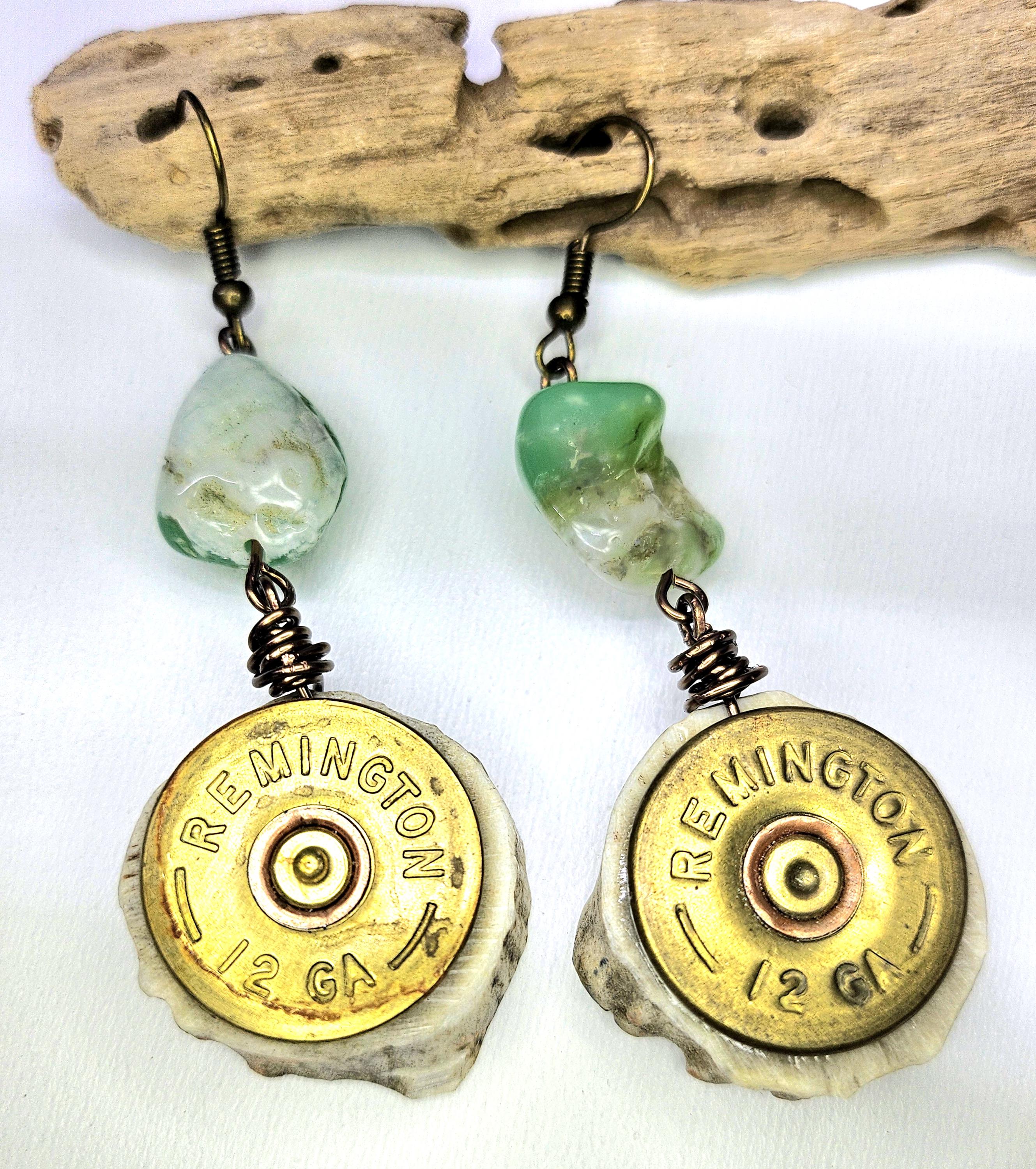 Chrysoprase Nugget Earrings with 12 Gauge Shell Head - Good Luck Charm  Happy Vibes with Durable Stainless Steel Hooks